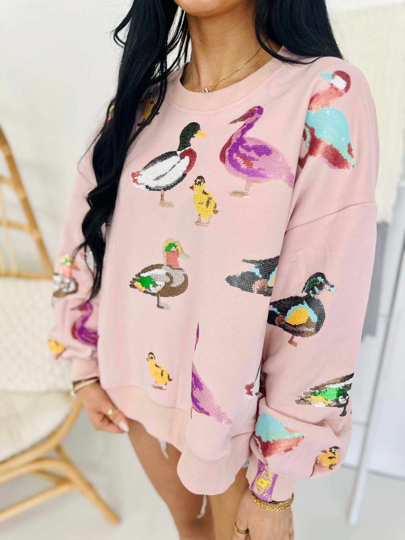 Queen Of Sparkles Light Pink Scattered Duck Sweatshirt