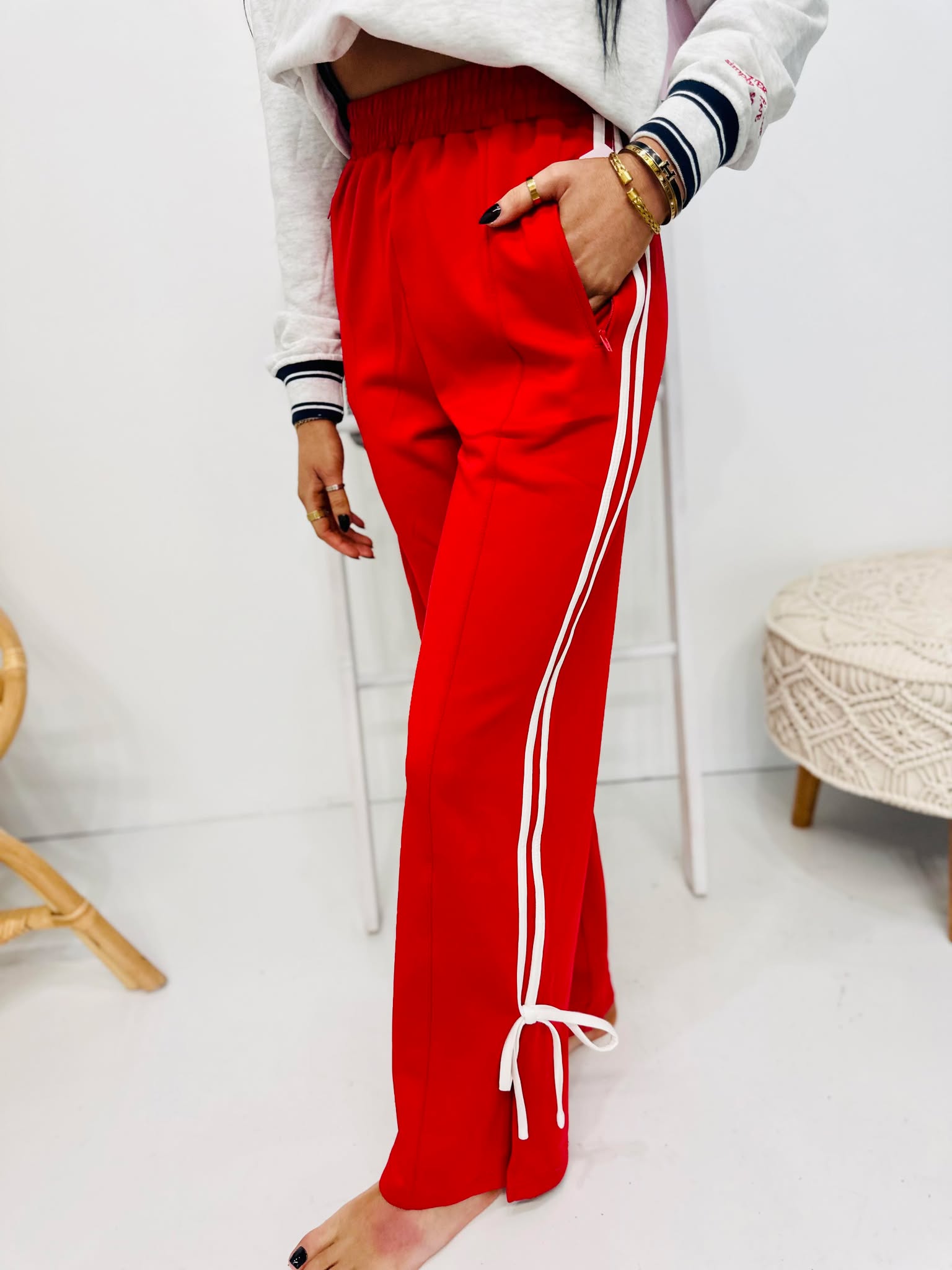 Bow Detail Red Track Pants