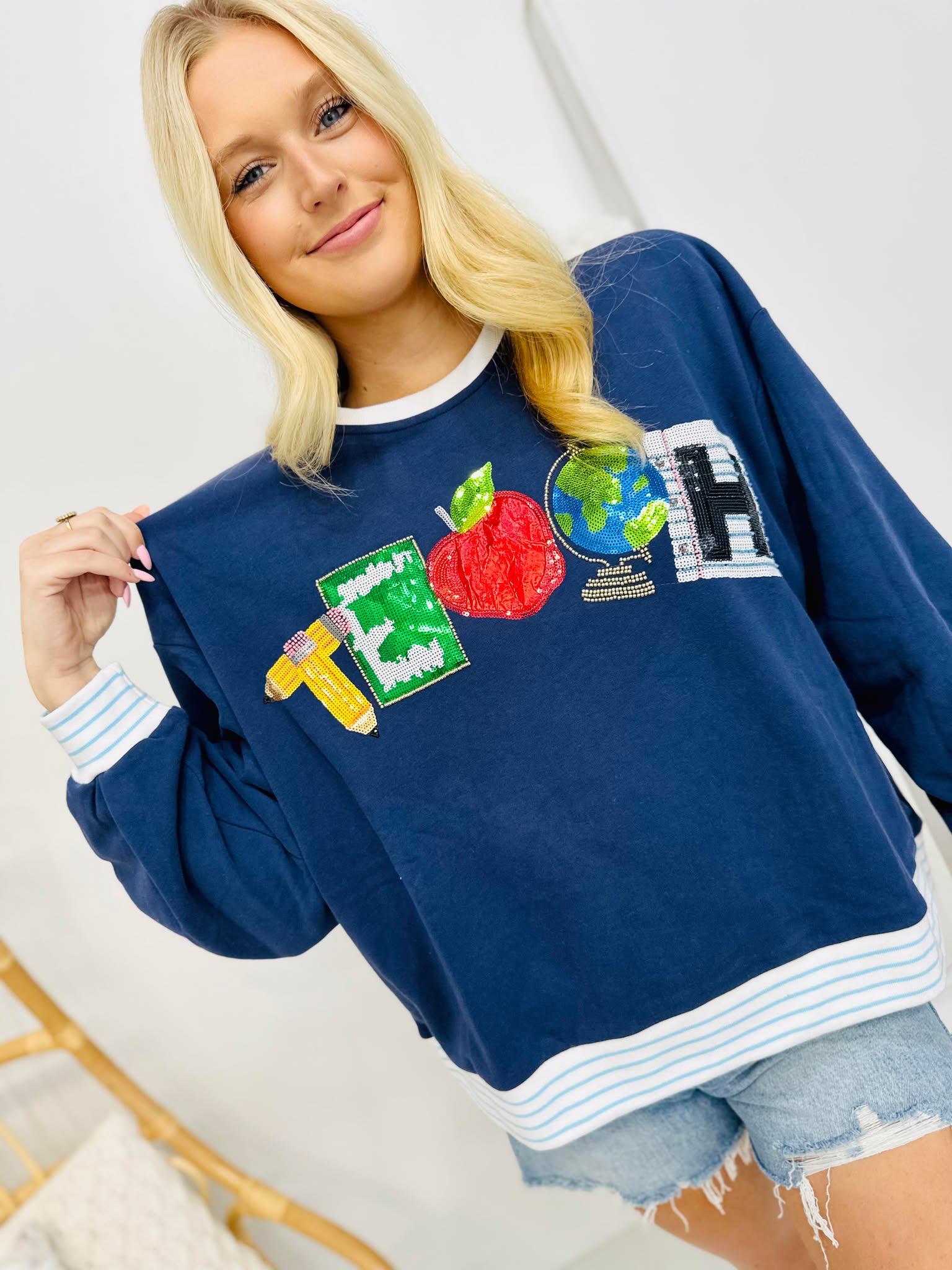 Queen Of Sparkles Navy 'Teach' Sweatshirt