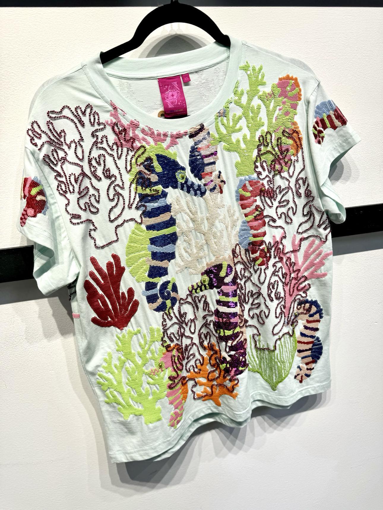 Queen Of Sparkles Light Blue Multi Coral & Seahorse Tee
