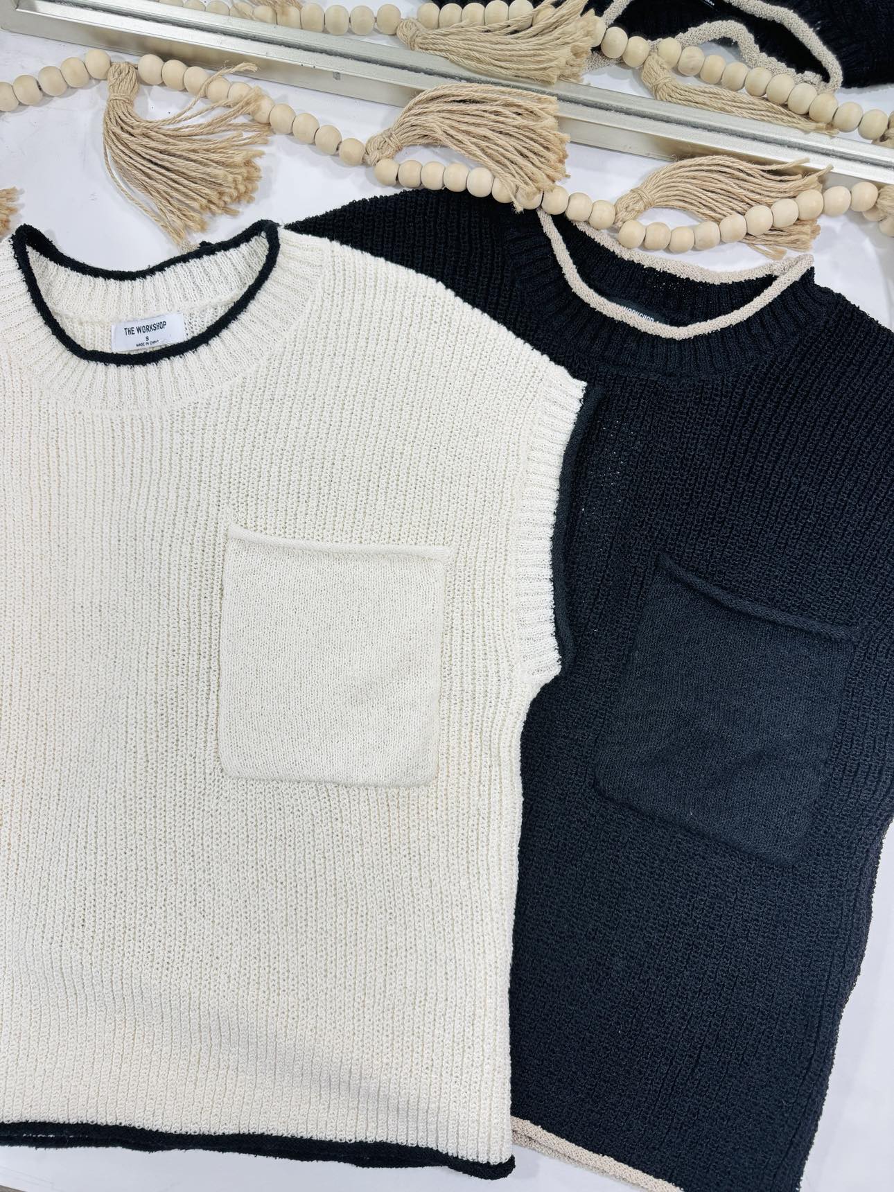 Contrast Trim Short Sleeve Pocket Detail Sweater