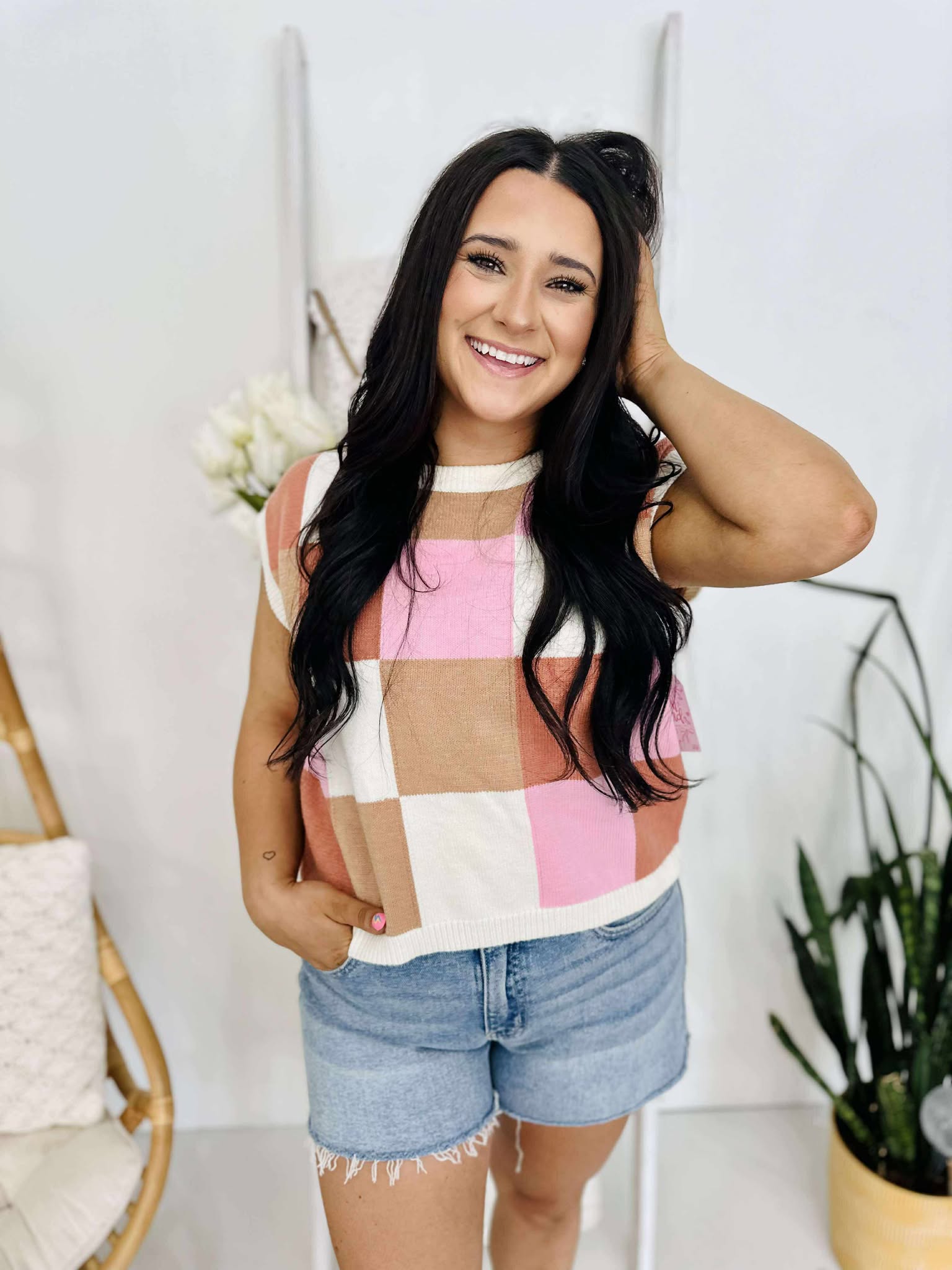 Make An Impact Checkered Sweater Top