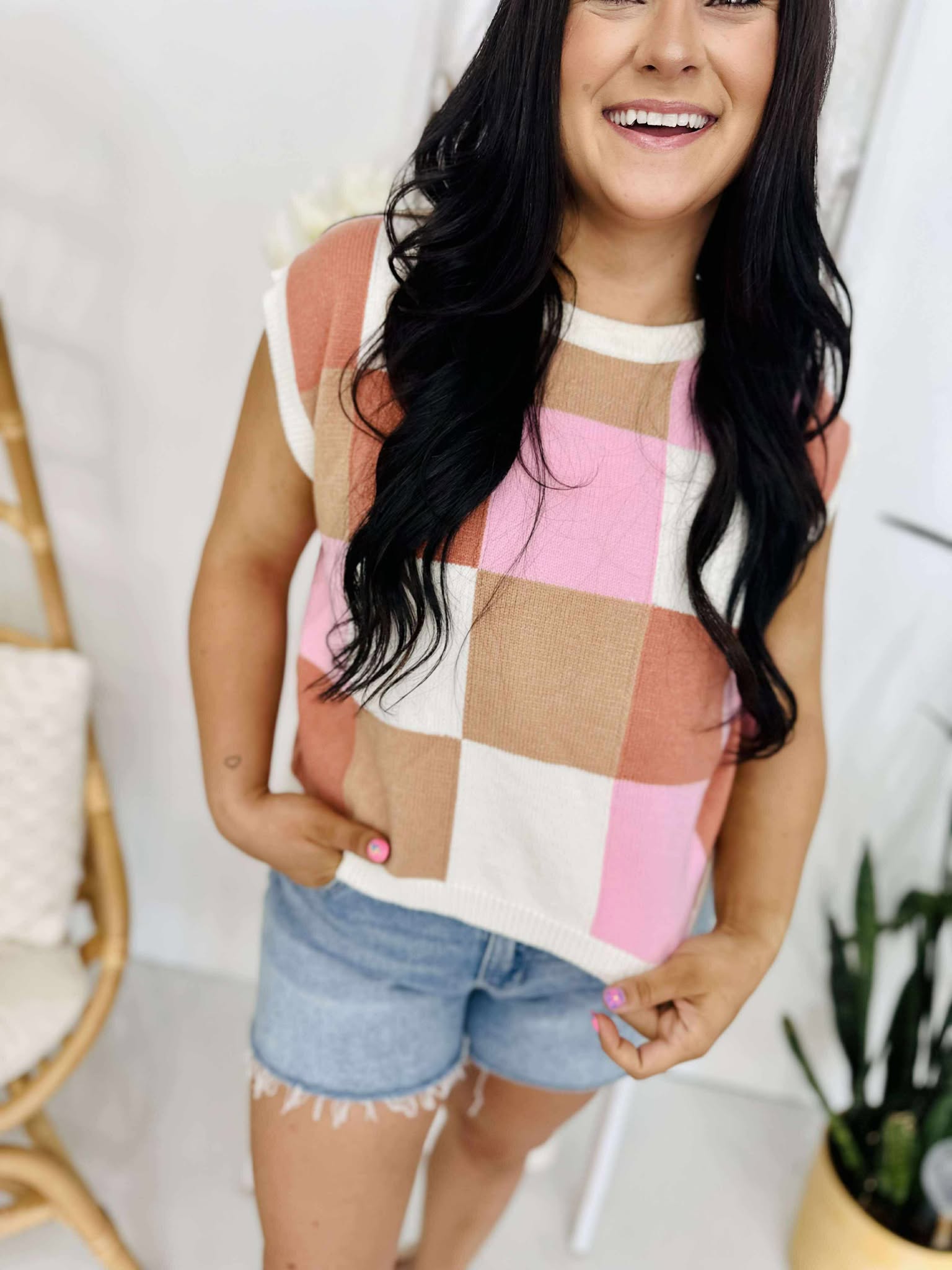 Make An Impact Checkered Sweater Top