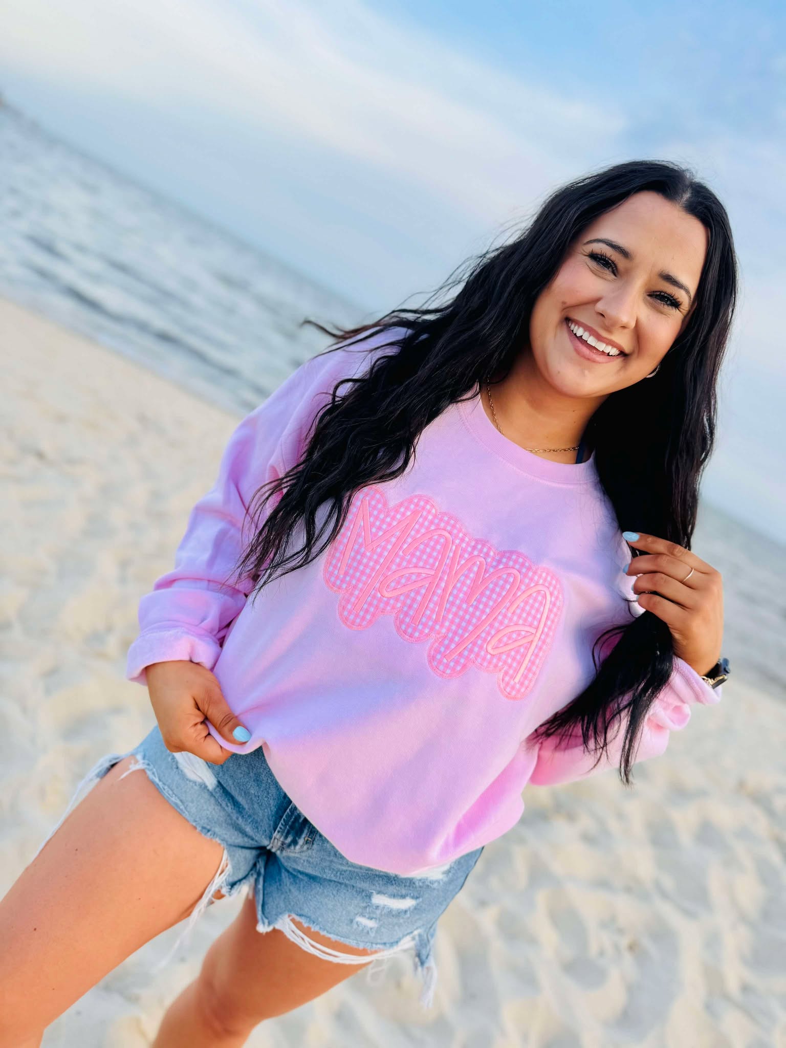 Mama Gingham Applique Sweatshirt