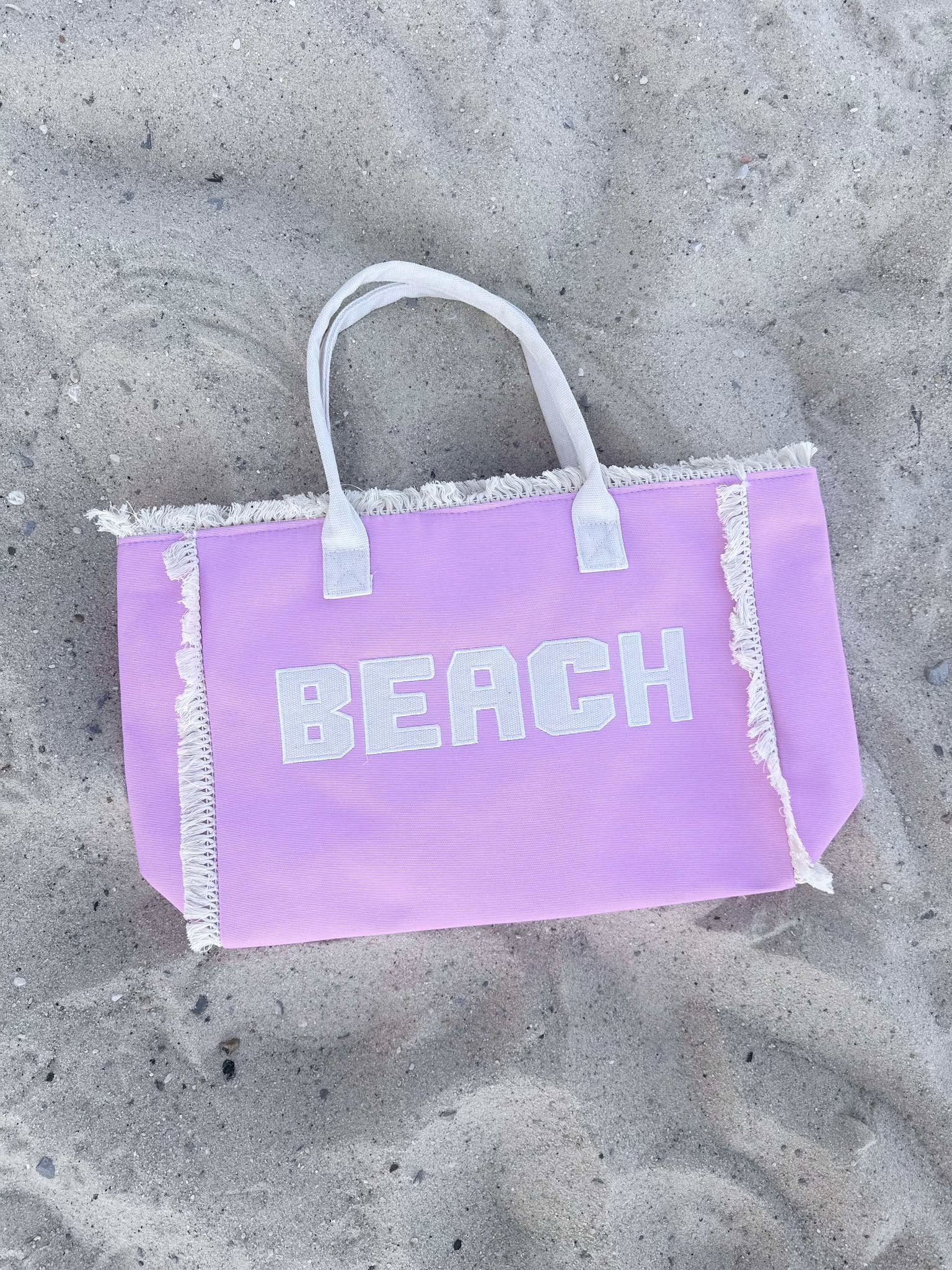 Canvas Tote Bag With "BEACH" Embroidered