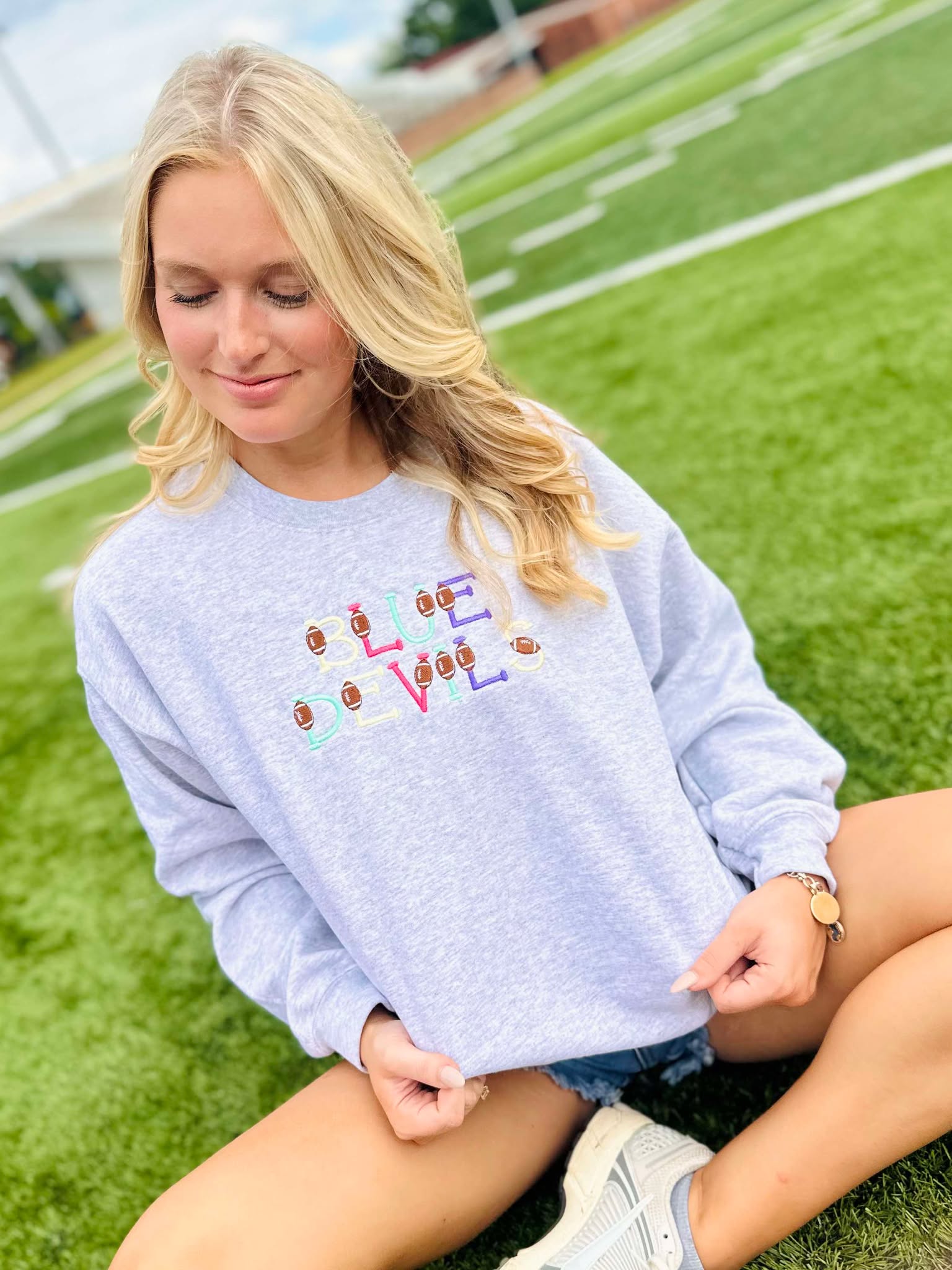 Mutli Color Football Font Ash Grey Sweatshirt #59
