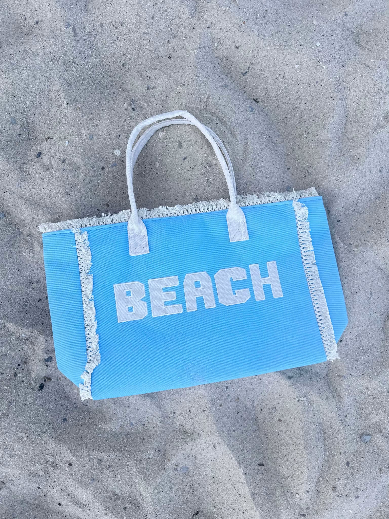 Canvas Tote Bag With "BEACH" Embroidered