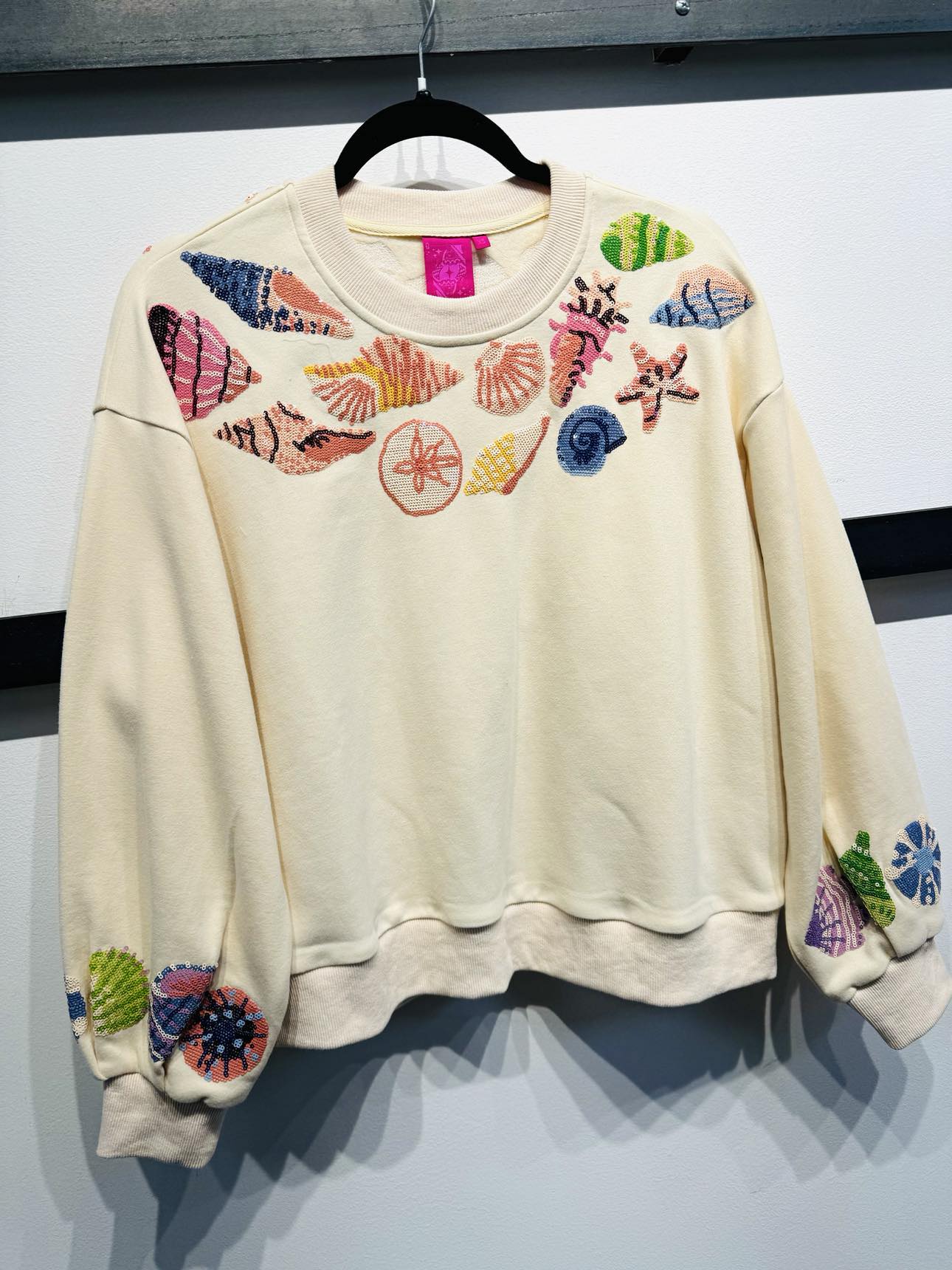 Queen Of Sparkles Beige Shell Trim Sweatshirt