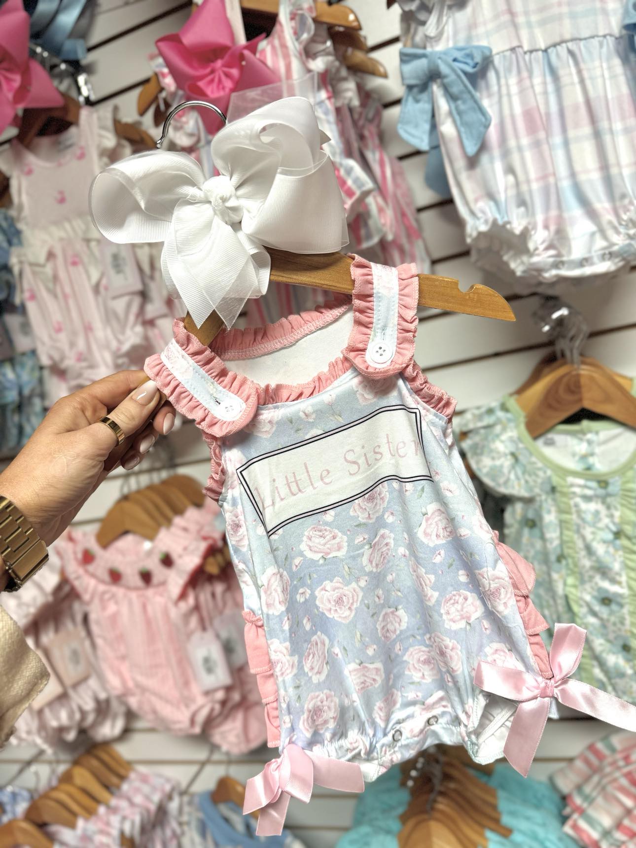 Girls Pink Ruffle Little Sister Romper