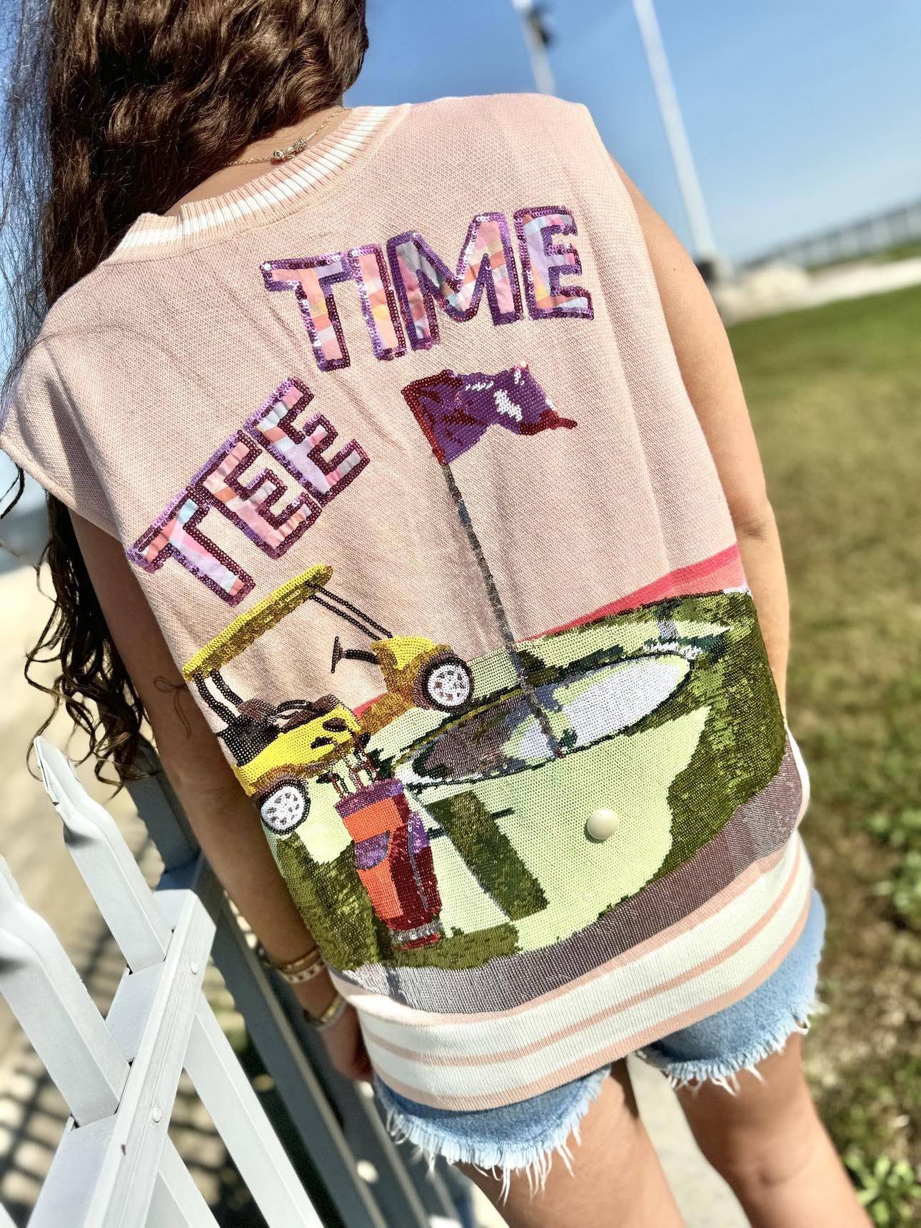 Queen Of Sparkles Light Pink Plaid Golf 'Tee Time' Sweater Vest