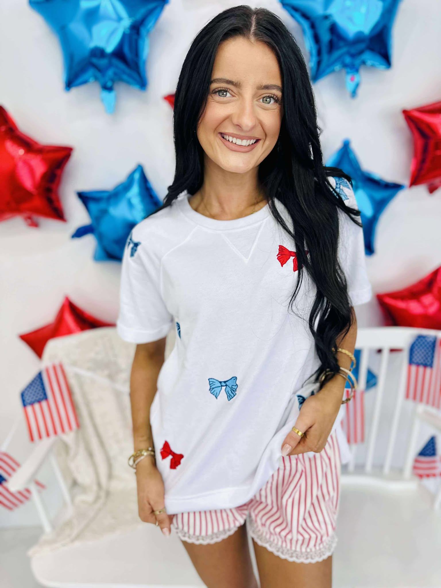 Patriotic Bows Short Sleeve Top