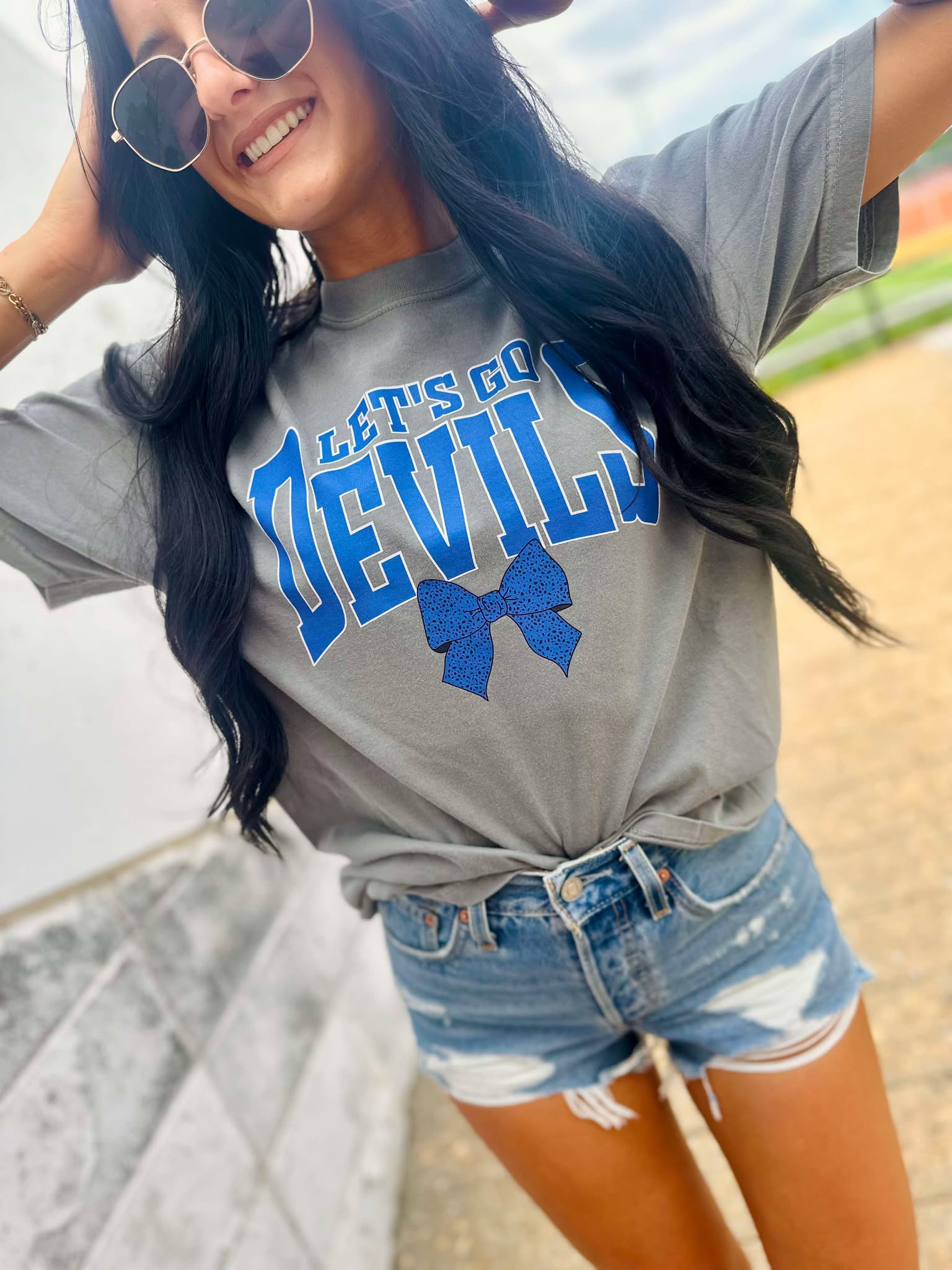 Let's Go Mascot Speckled Bow School Graphic Tee