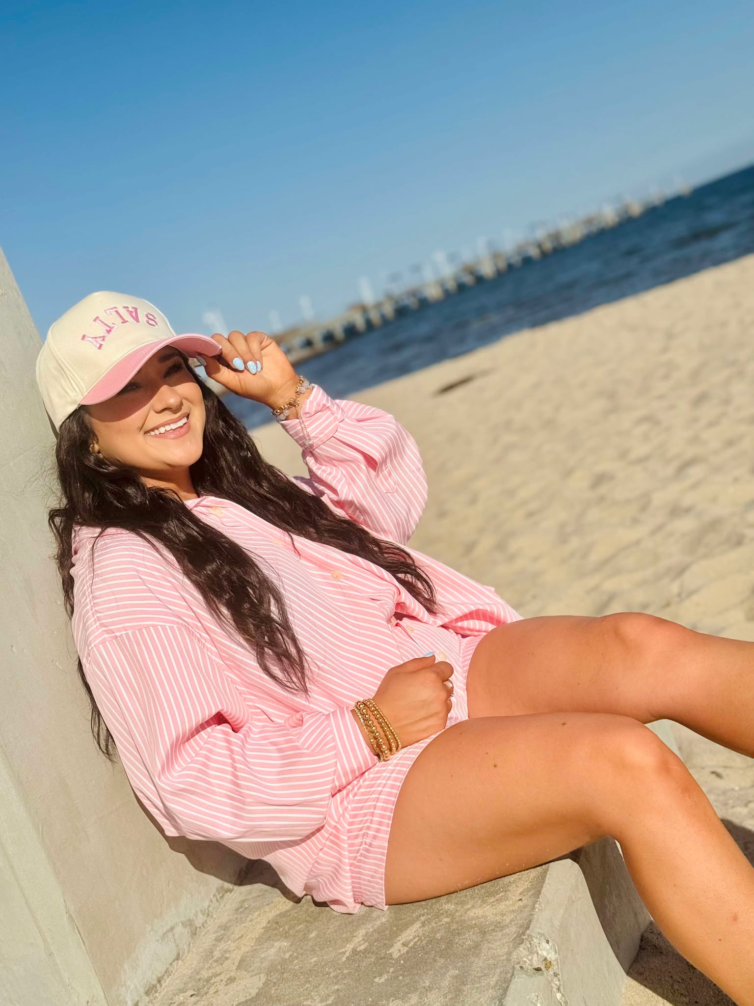 Pink Palms Striped Set