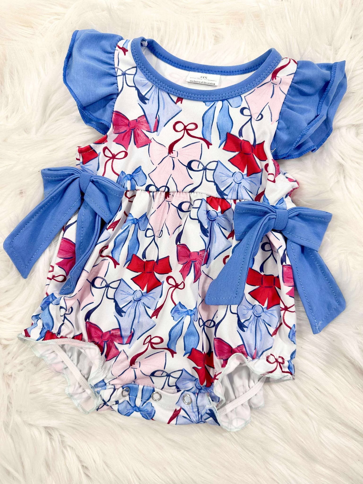Girls Flutter Sleeve Red, White, & Blue Romper