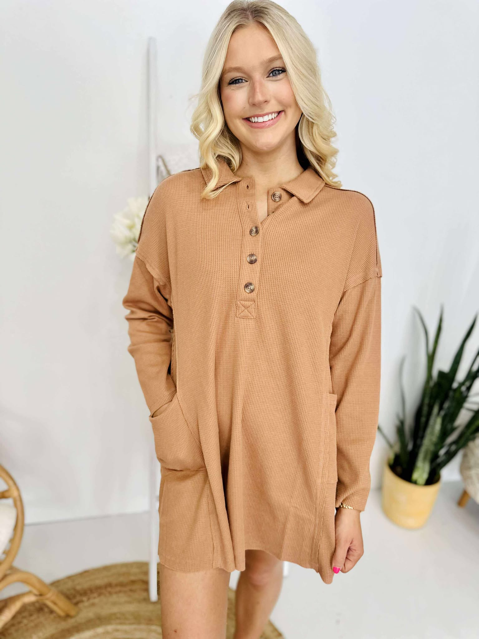 Collared Knit Henley Dress