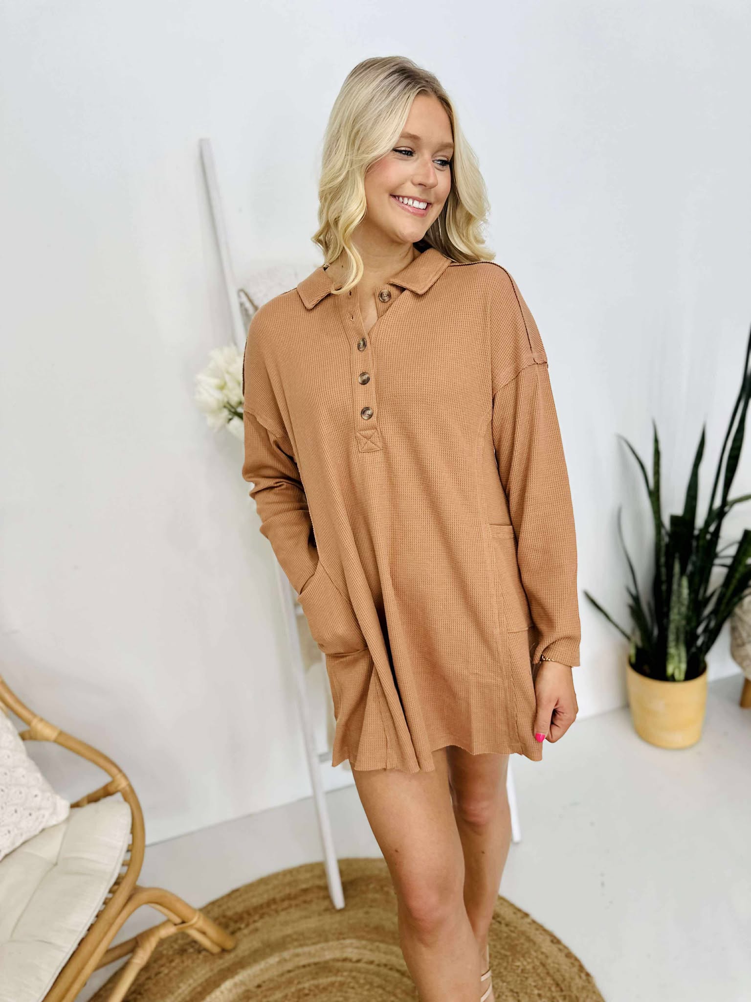 Collared Knit Henley Dress