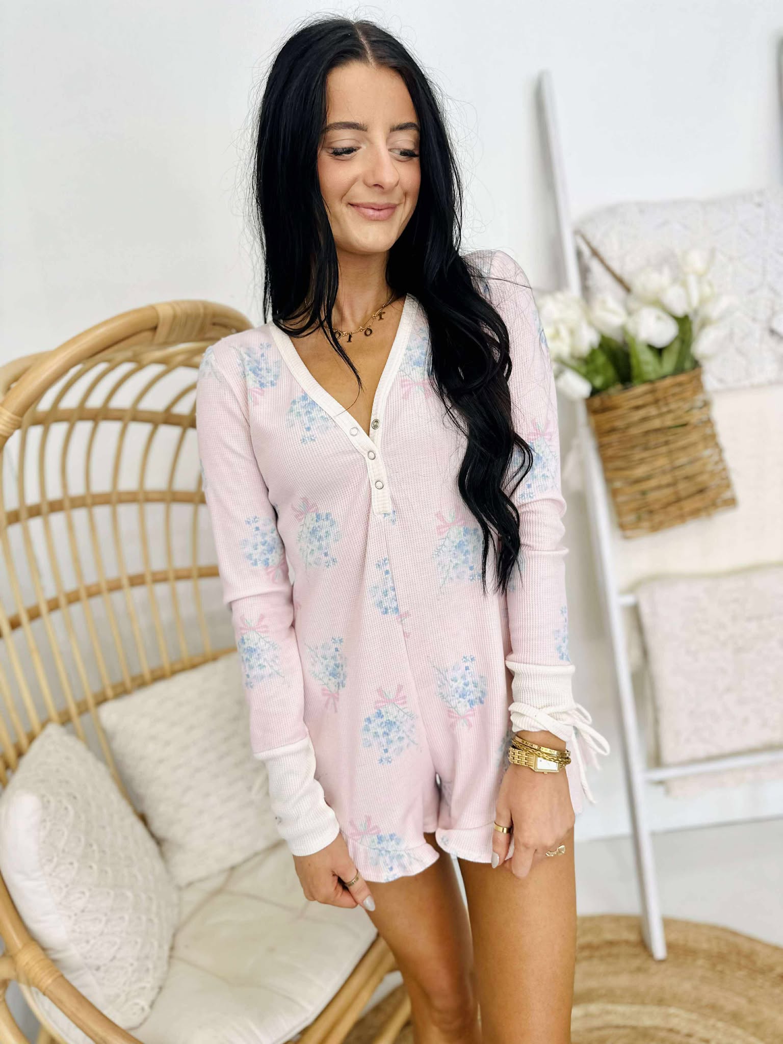 Thermal Floral Print Lounge Romper