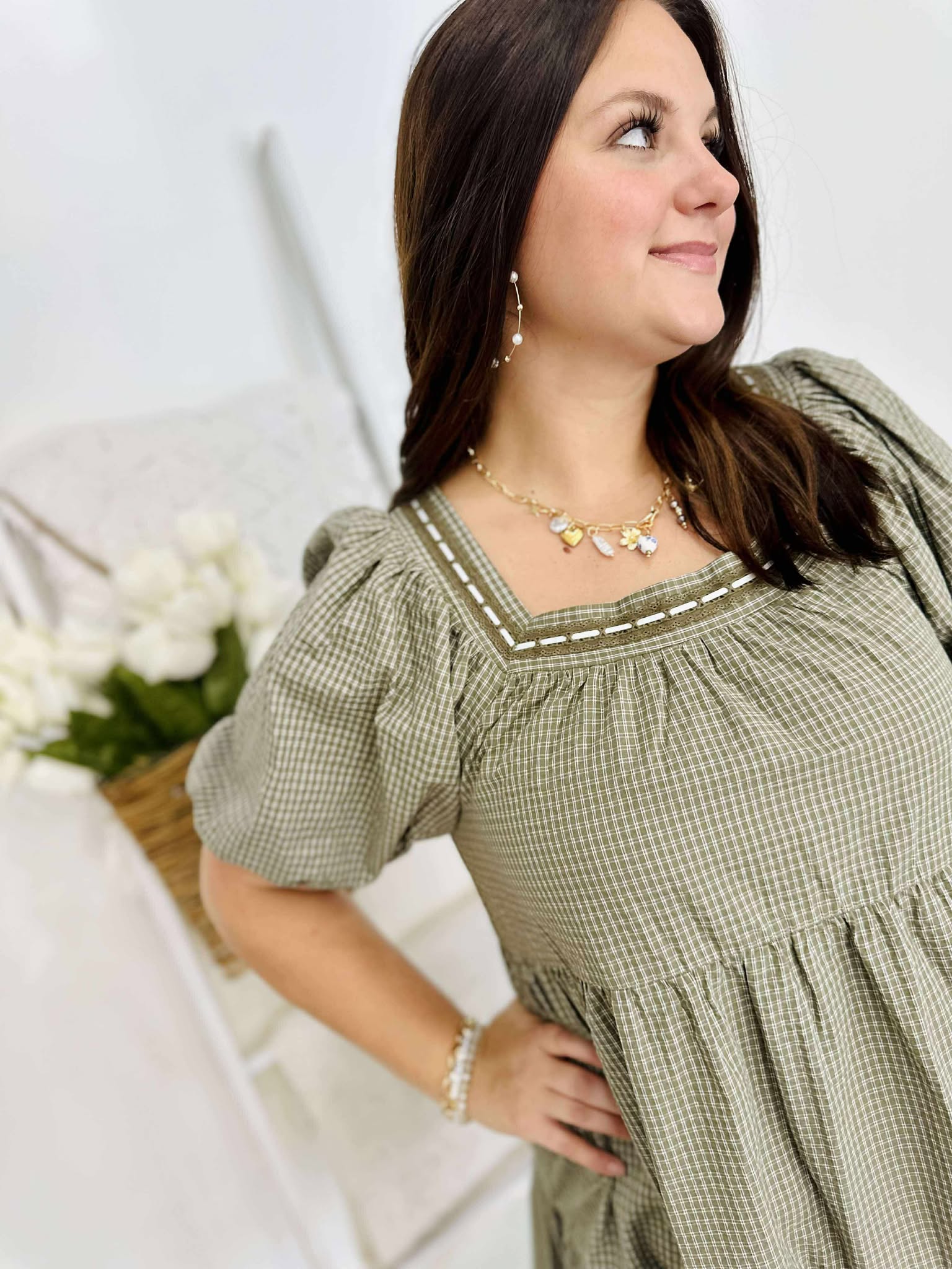Grid Checkered Tiered Dress