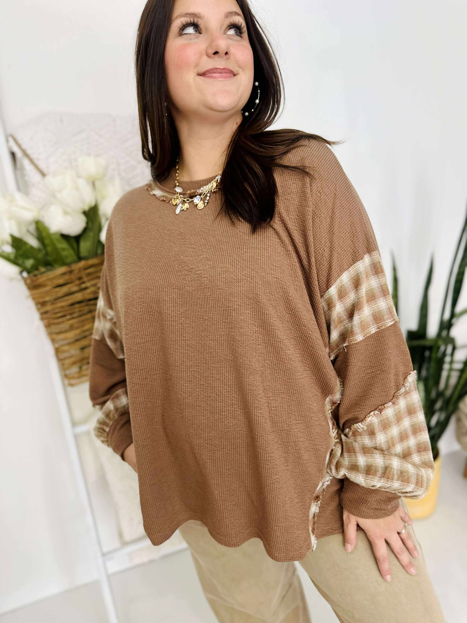 Plaid Mix Washed Thermal Pullover