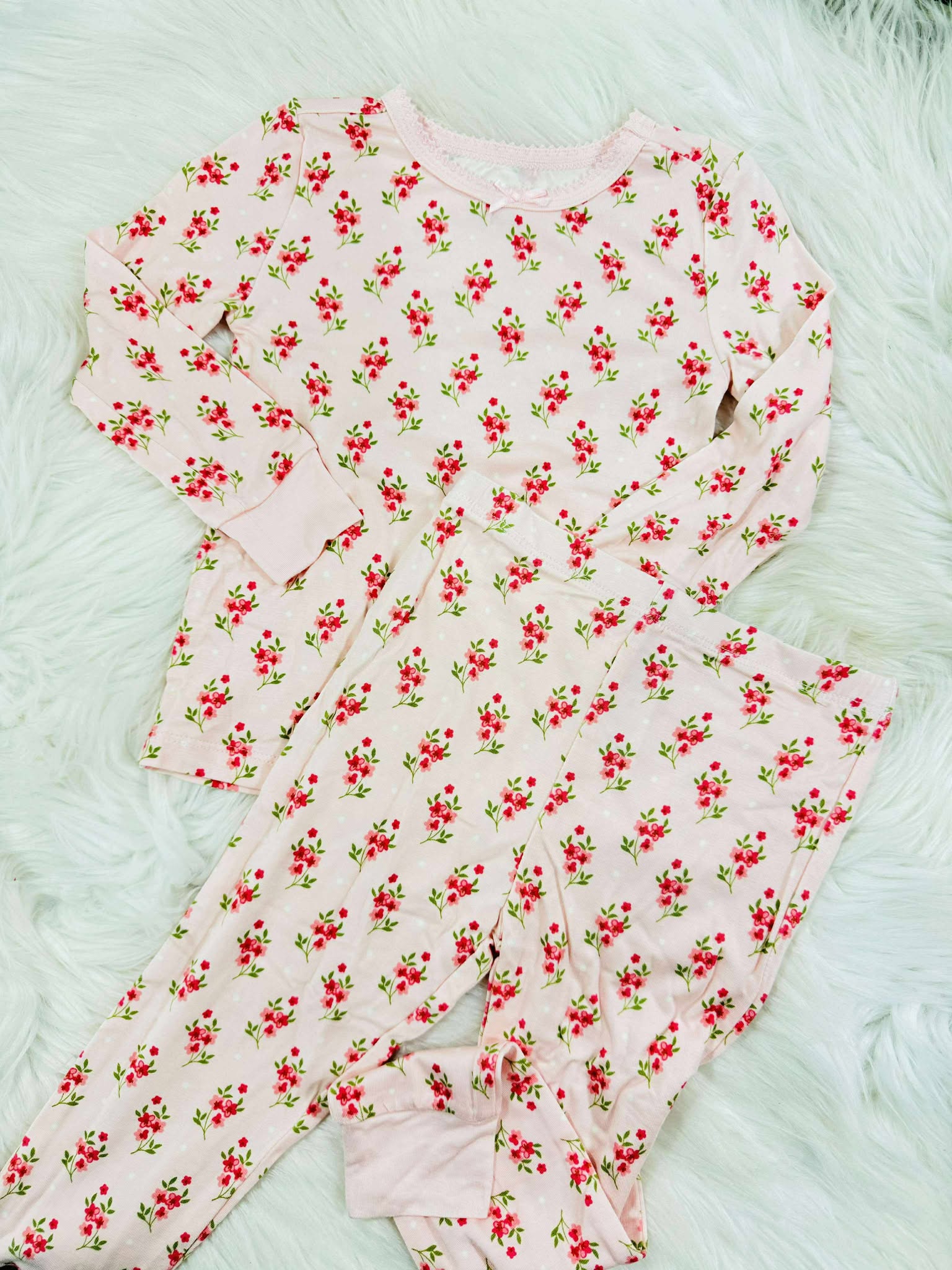 Girl's Pink Floral Bamboo Pj Set