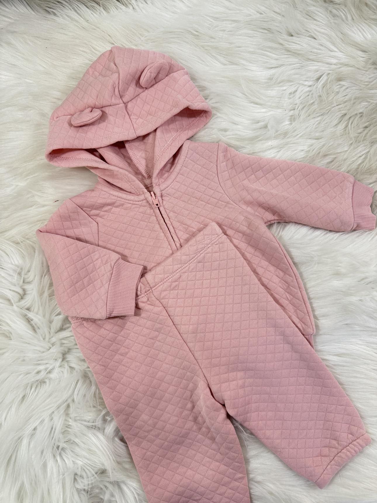 Baby Girl Pink Quilted Hoodie Set
