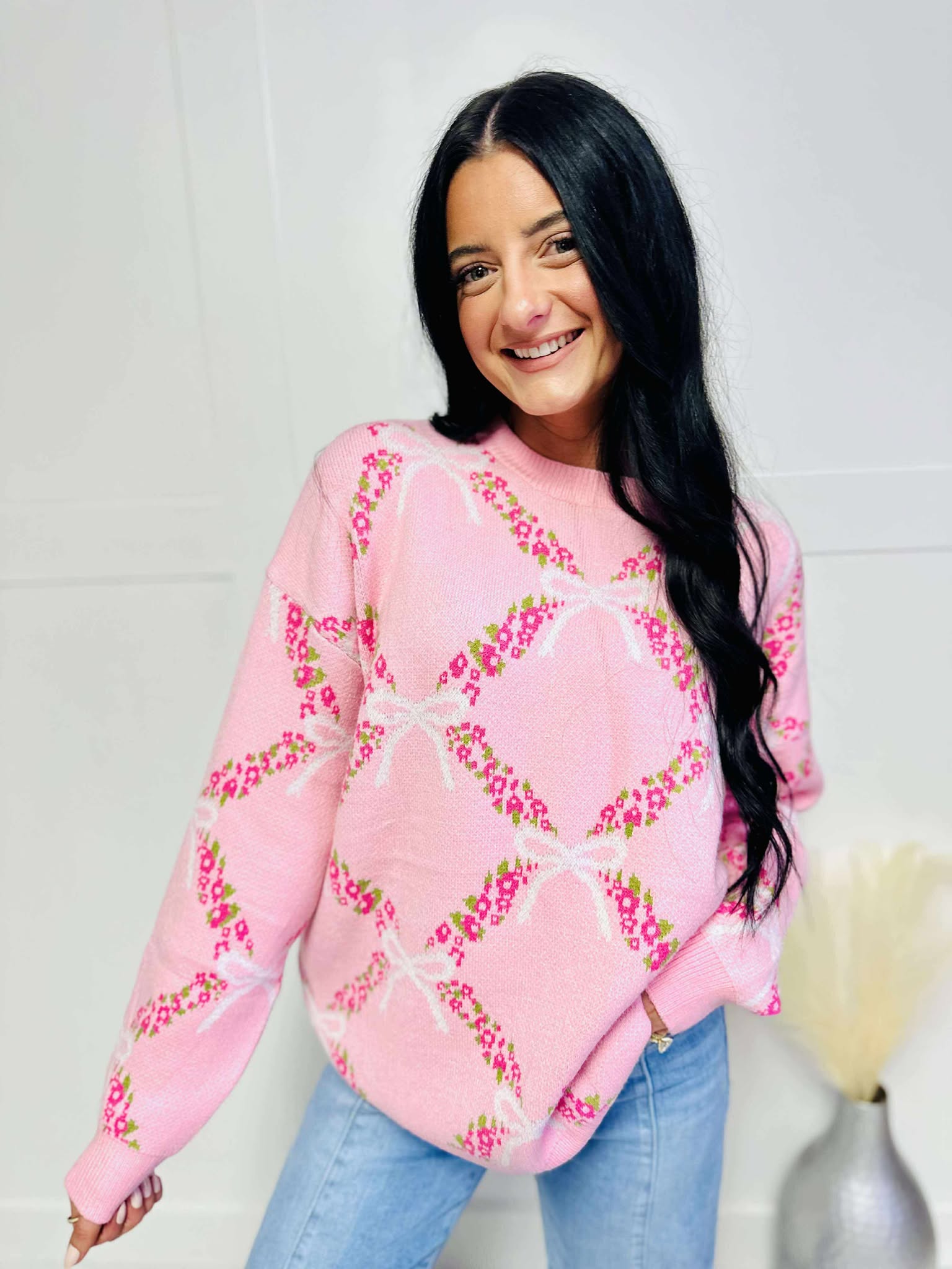 Coquette Ribbon Floral Print Sweater