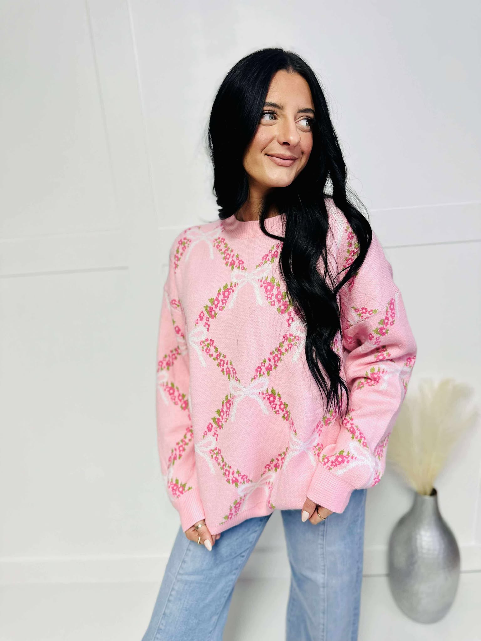 Coquette Ribbon Floral Print Sweater