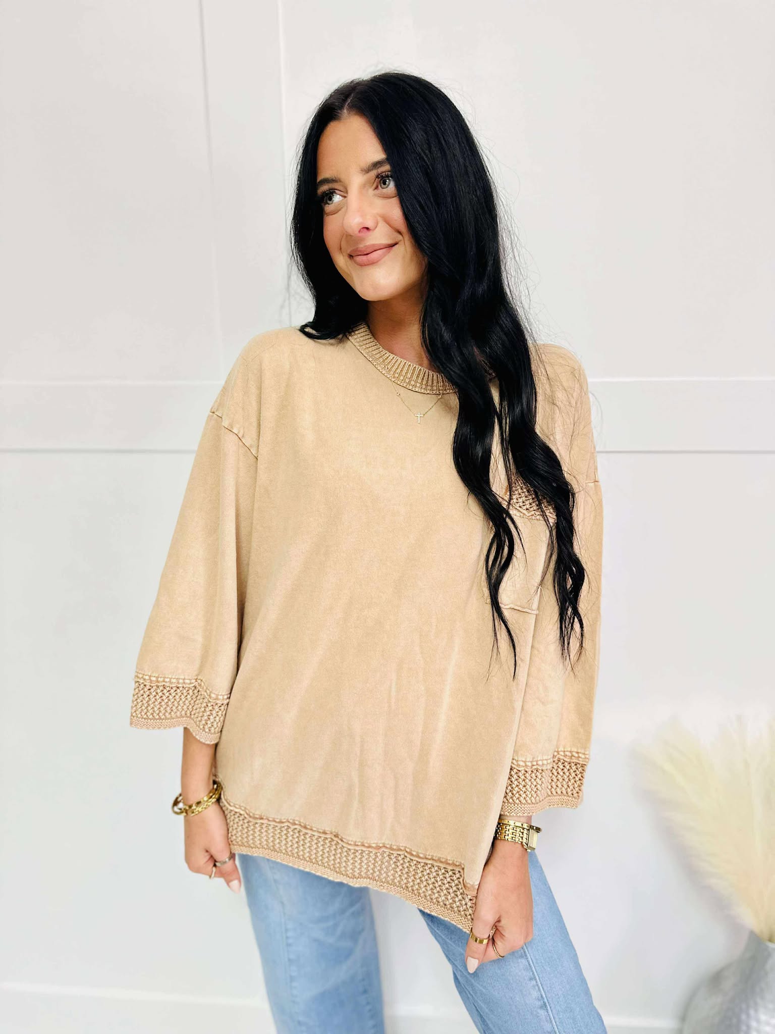 Camel Mineral Washed Boxy Pullover