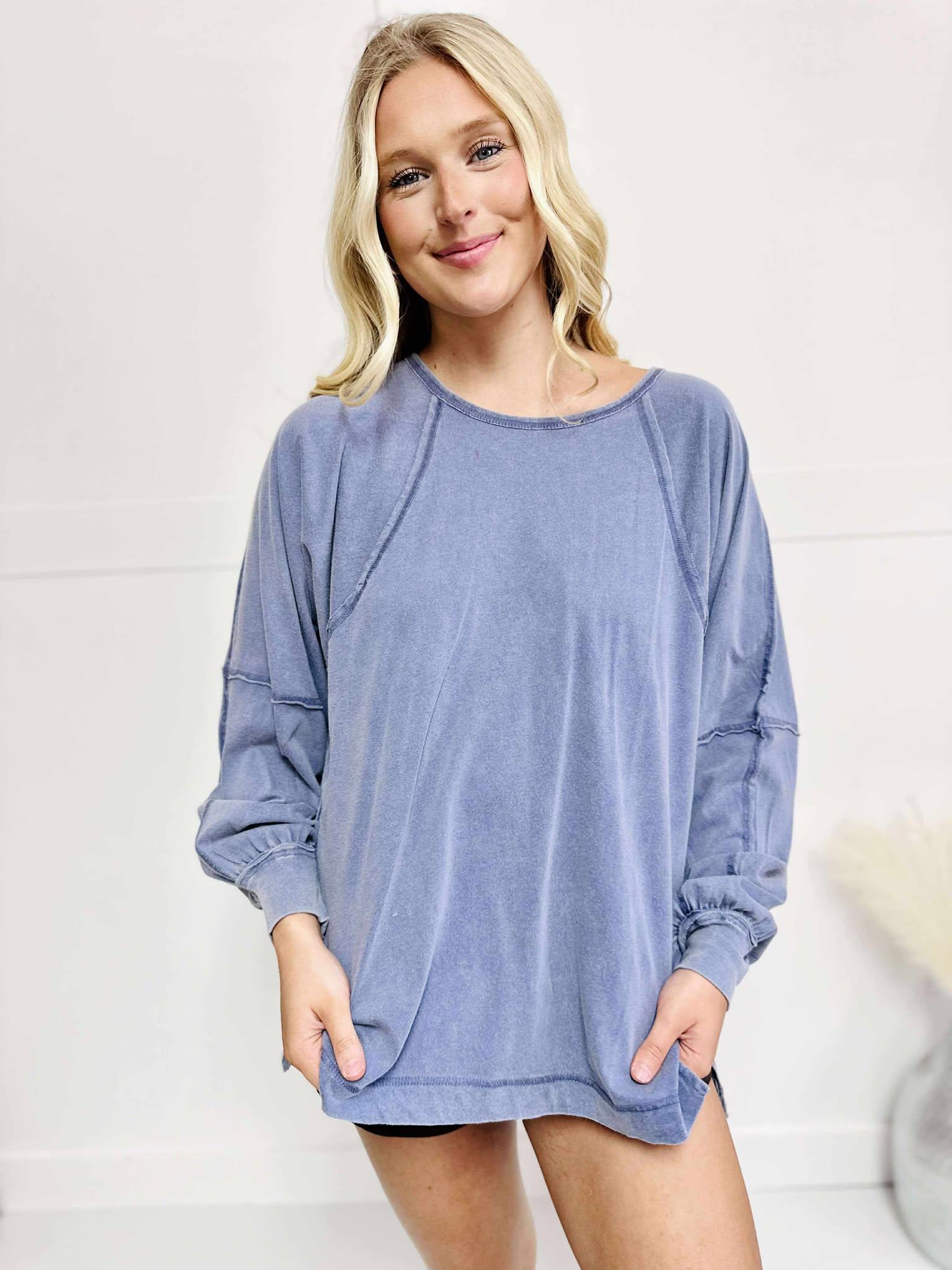 Oversized Long Sleeve Top With Slit