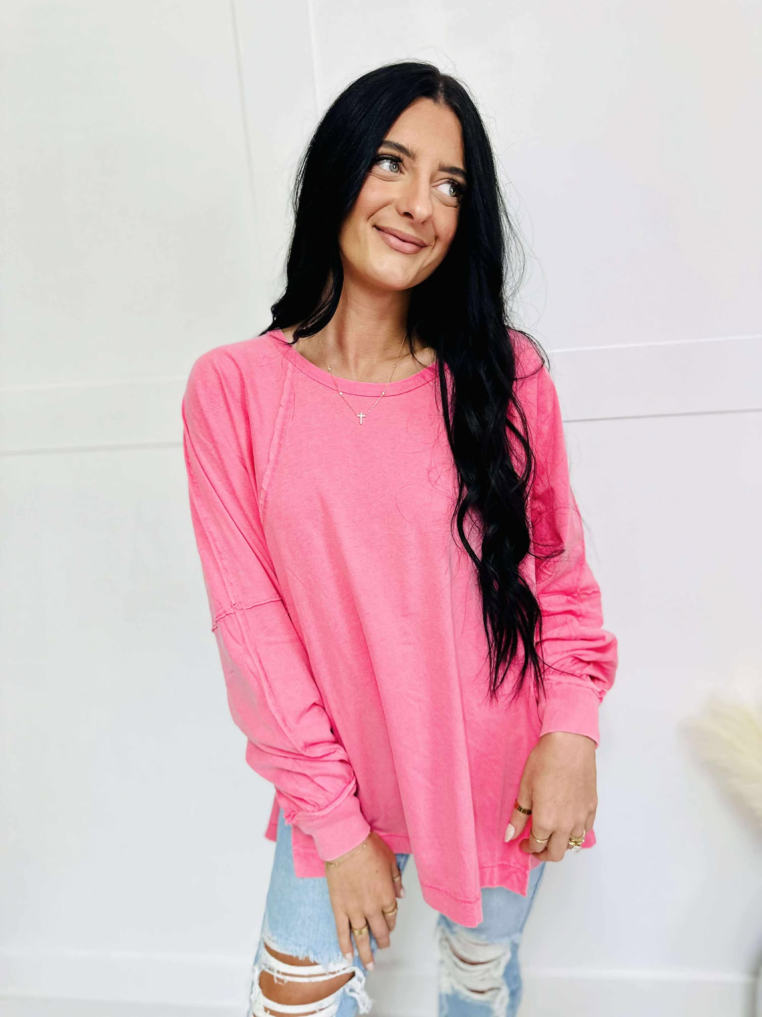 Oversized Long Sleeve Top With Slit