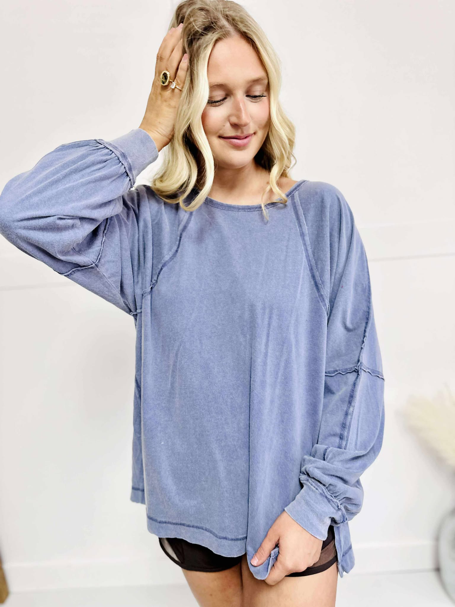 Oversized Long Sleeve Top With Slit