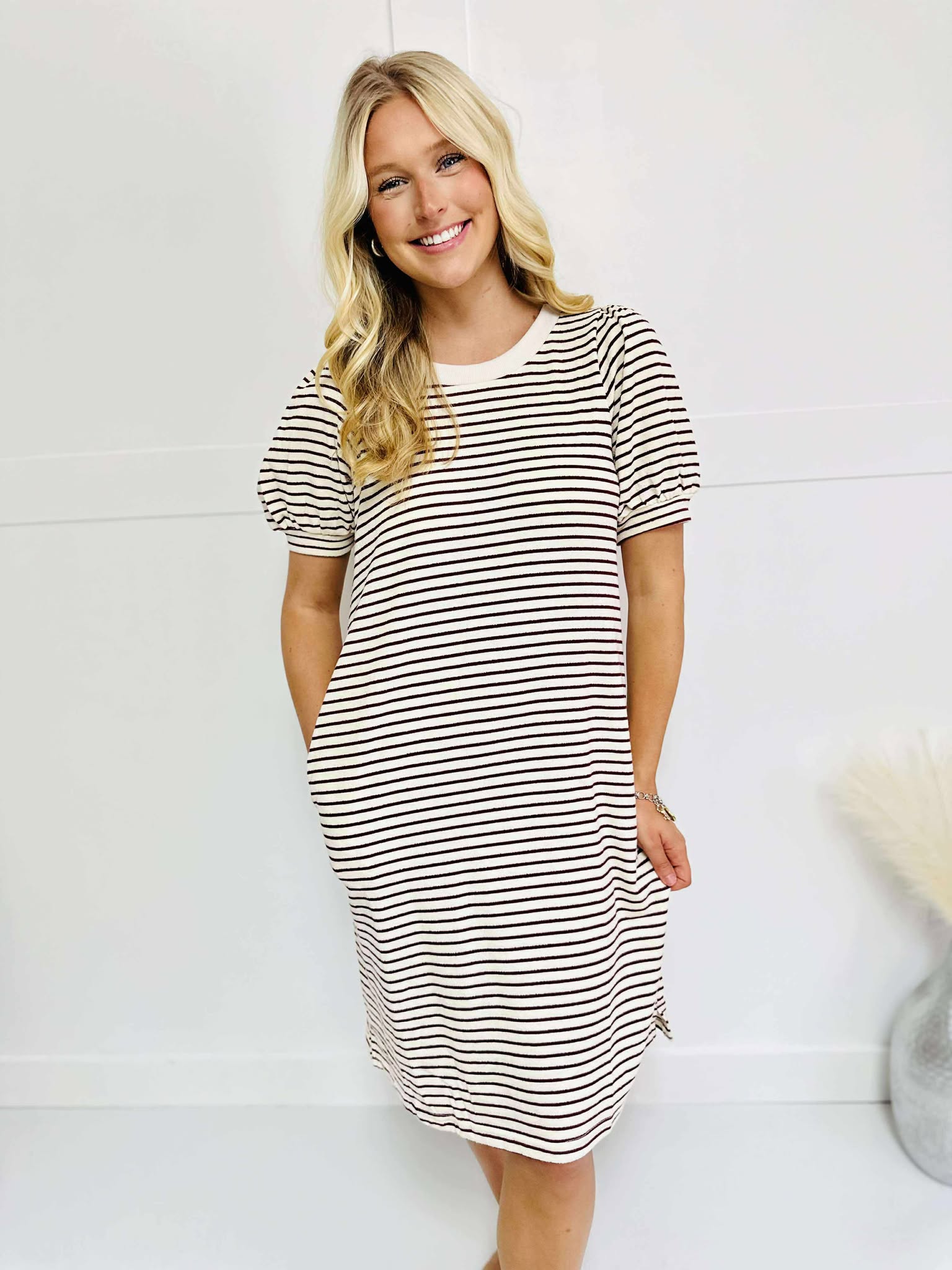 Stripe Bubble Sleeve Dress