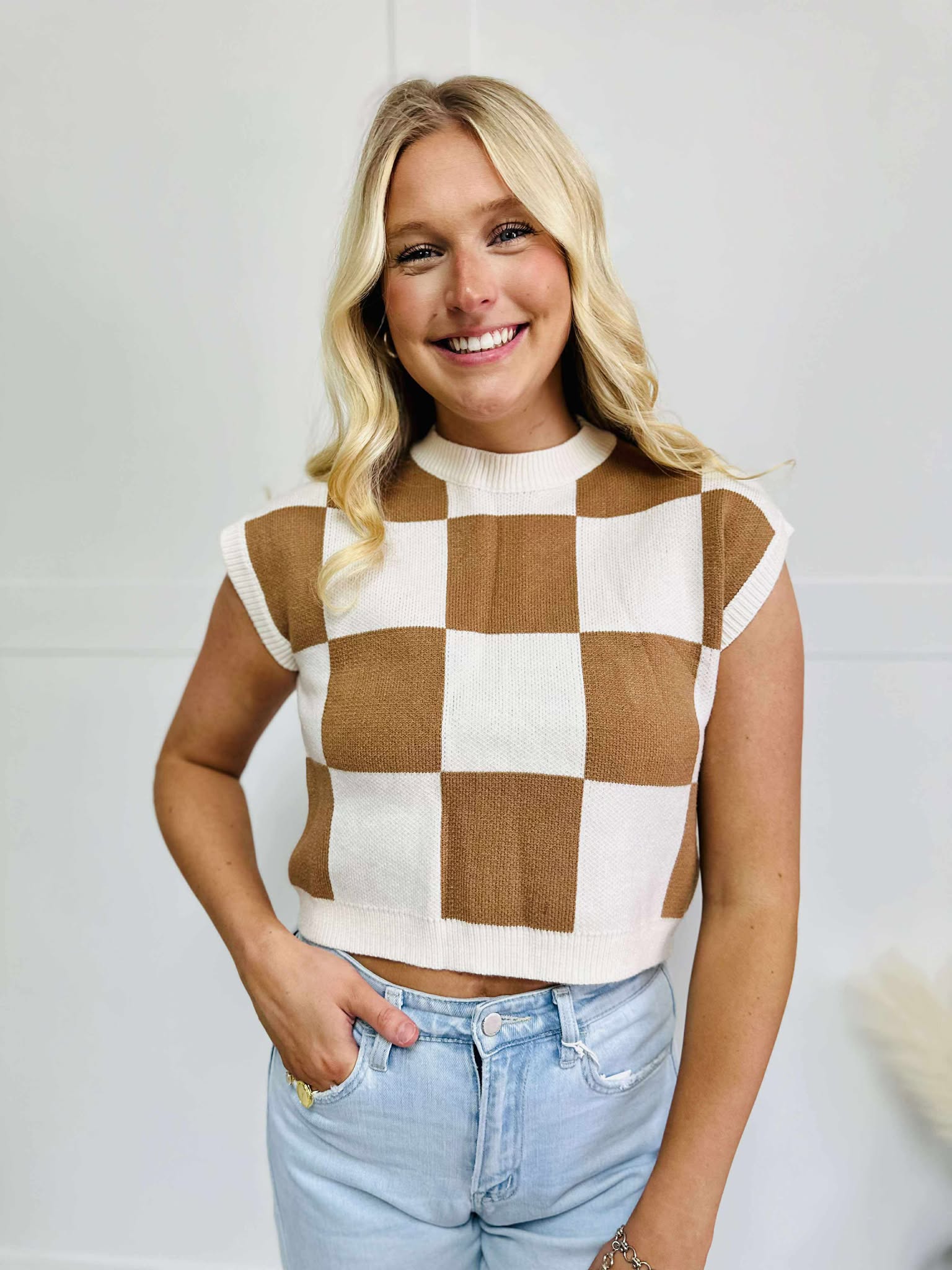 Checking On You Hazelnut Sweater Vest