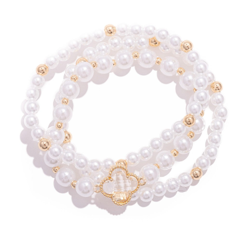 Pearl Beaded Stretch Clover Bracelets