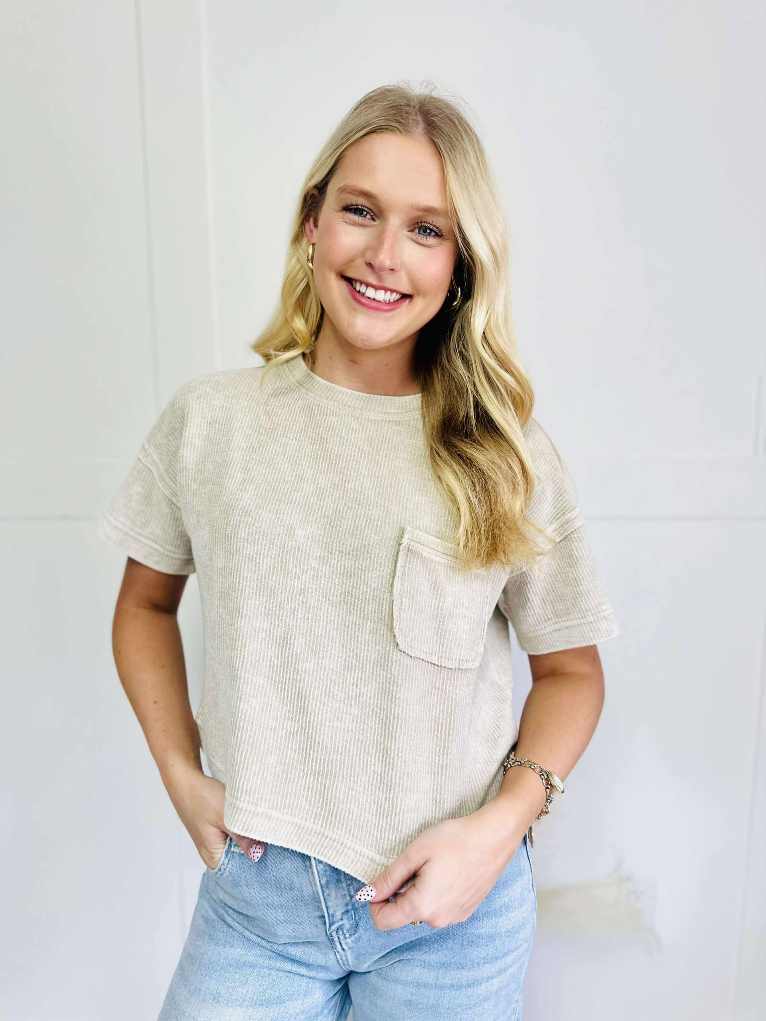 Washed Ribbed Short Sleeve Pocket Tee