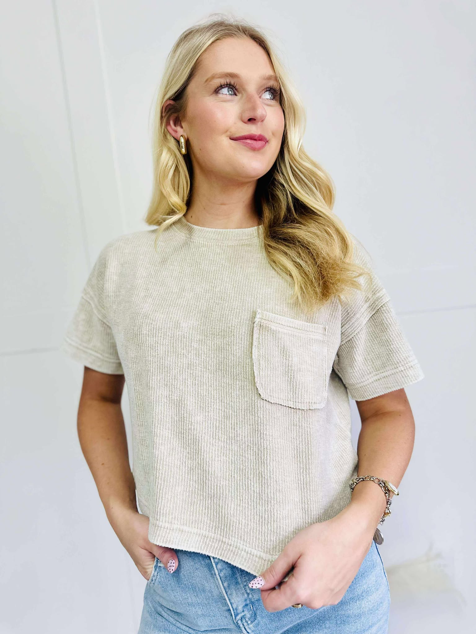 Washed Ribbed Short Sleeve Pocket Tee