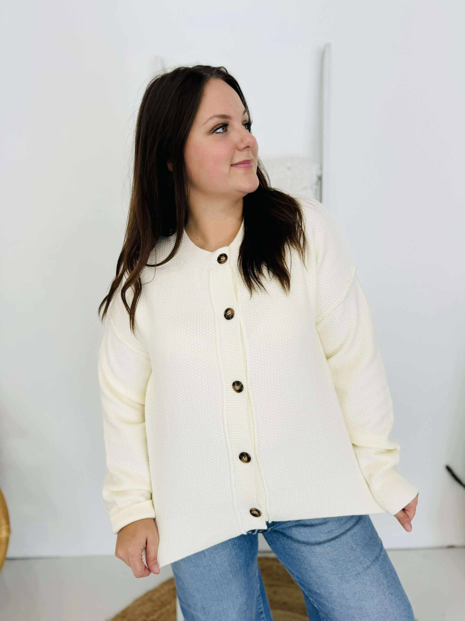 Exposed Seam Button Down Cardigan