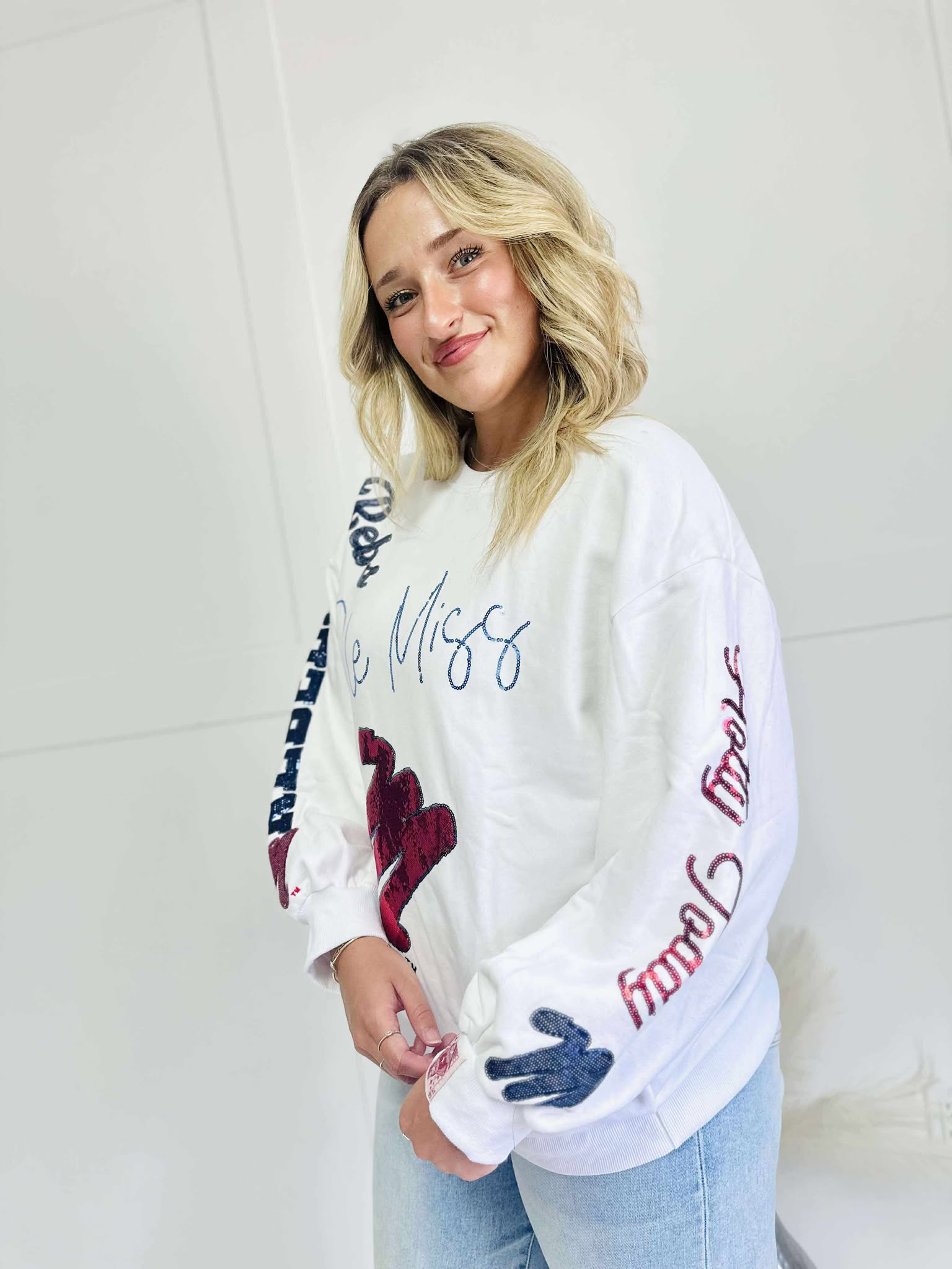 Queen Of Sparkles Licensed Ole Miss Big Icons Scattered All Over Sweatshirt