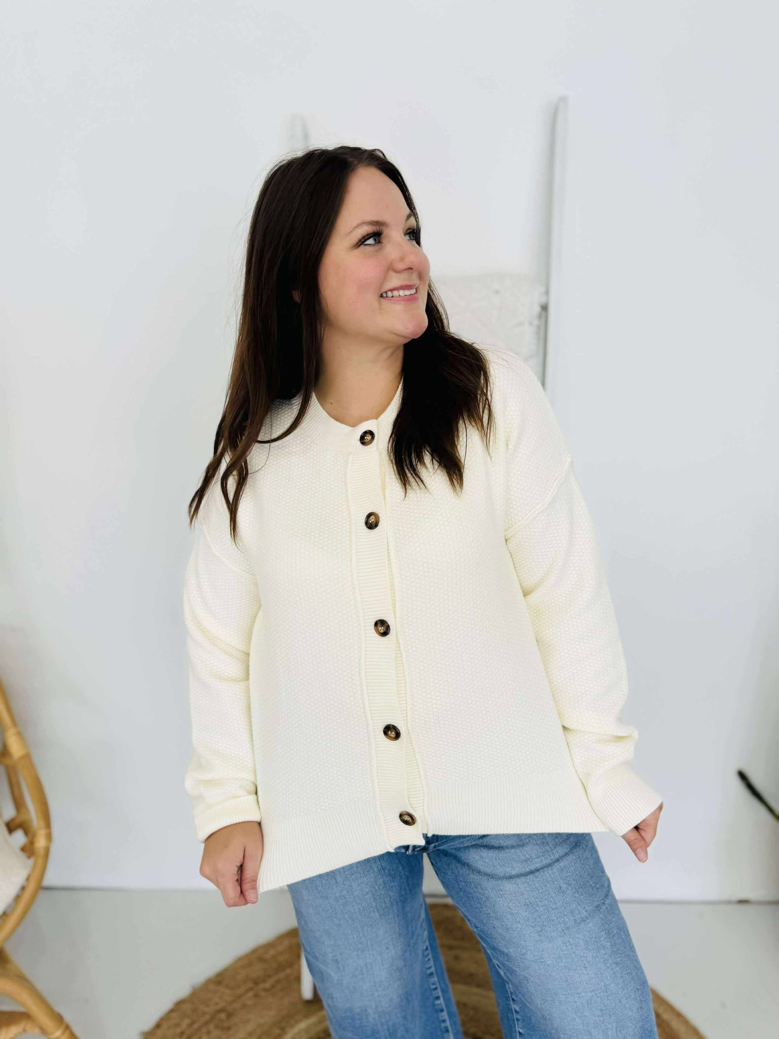 Exposed Seam Button Down Cardigan