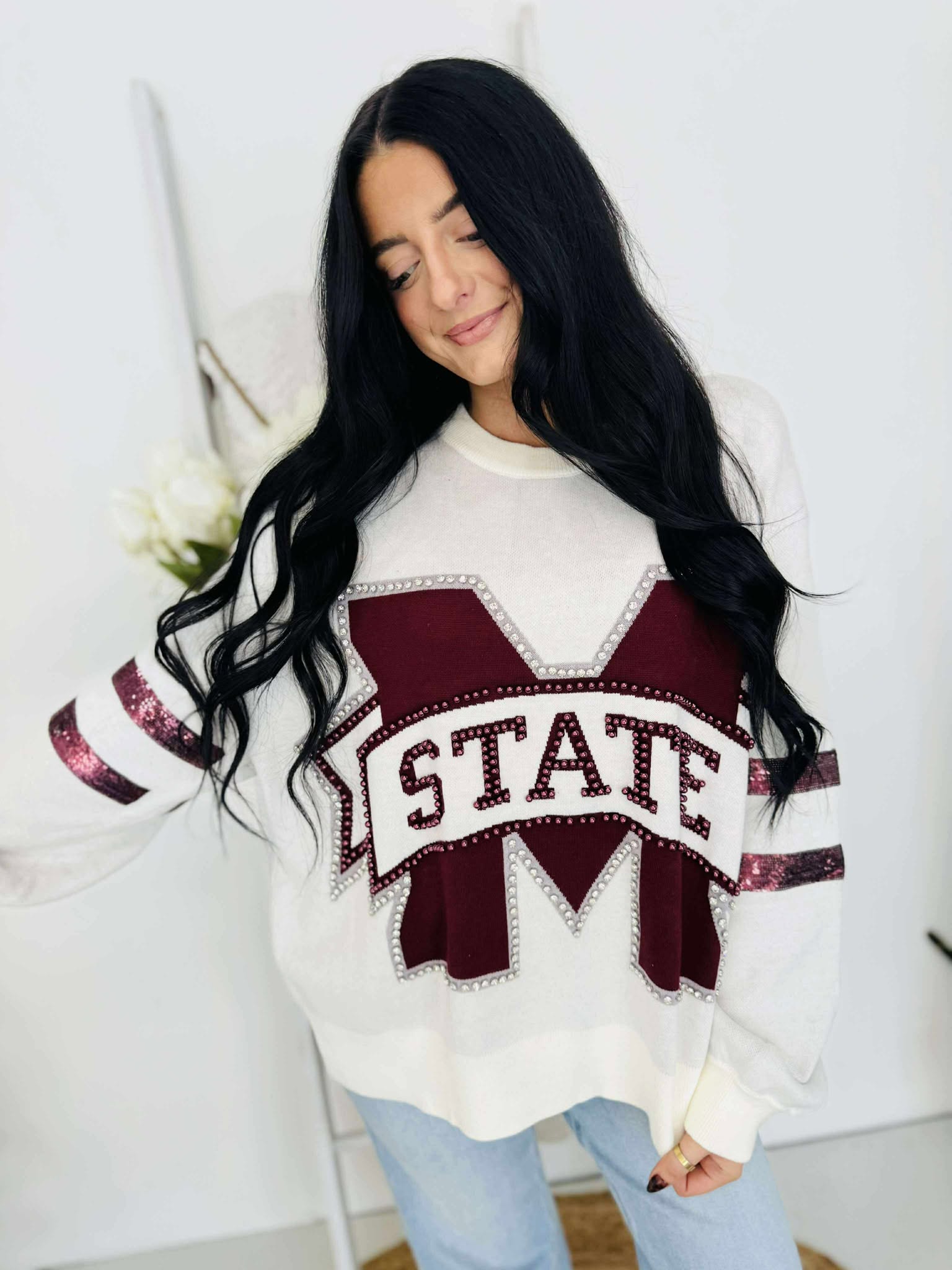 Queen Of Sparkles Licensed Miss State Oversized Mascot Sweater
