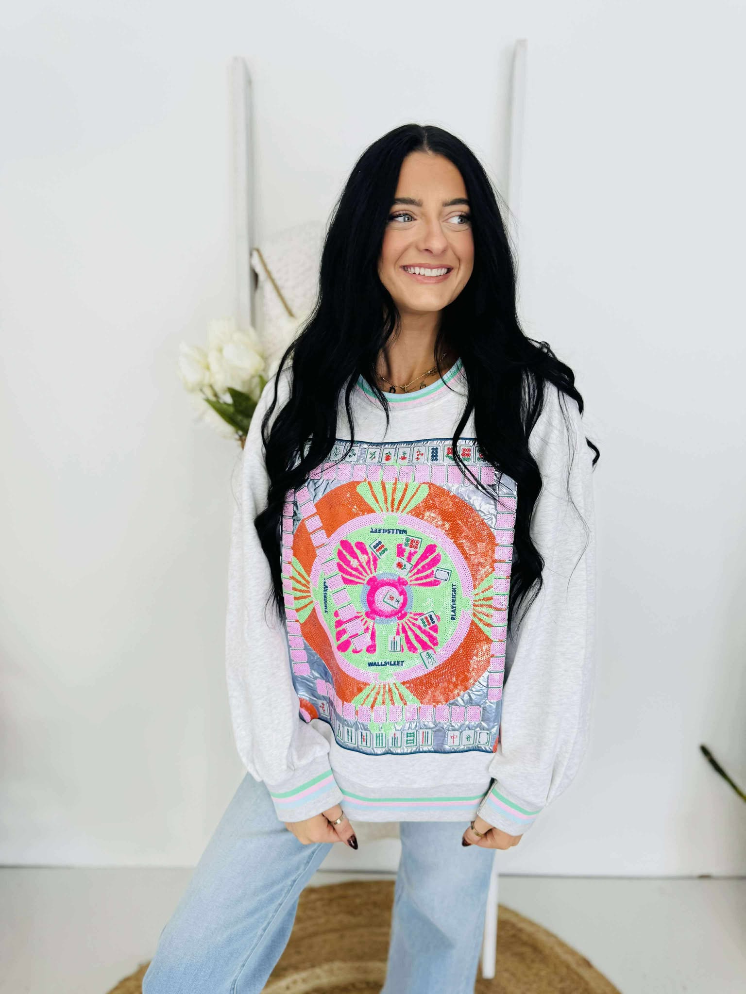 Queen Of Sparkles Grey Multi Mahjong Table Sweatshirt