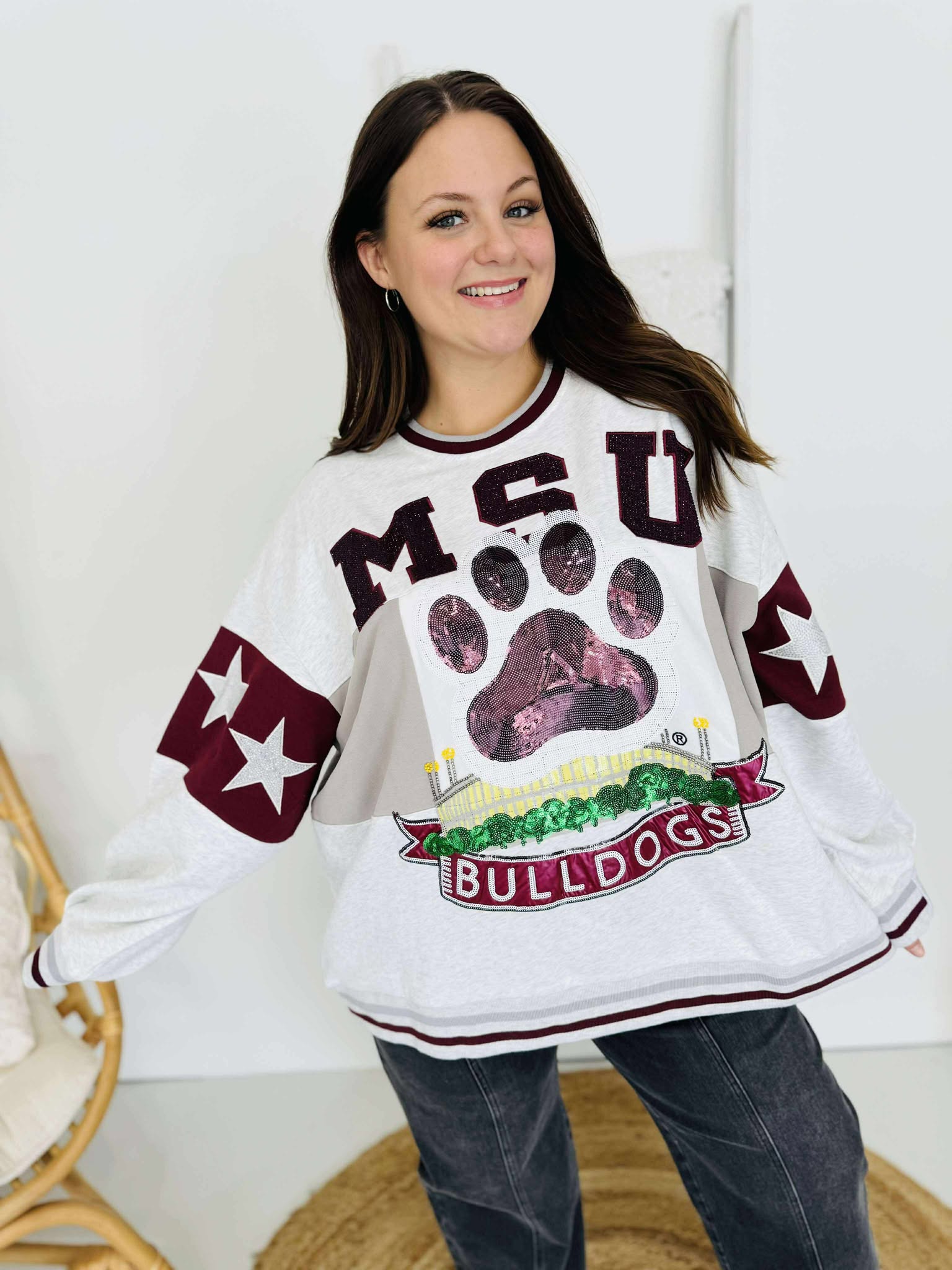 Queen Of Sparkles Licensed Mississippi State Vintage Stadium Star Sweatshirt
