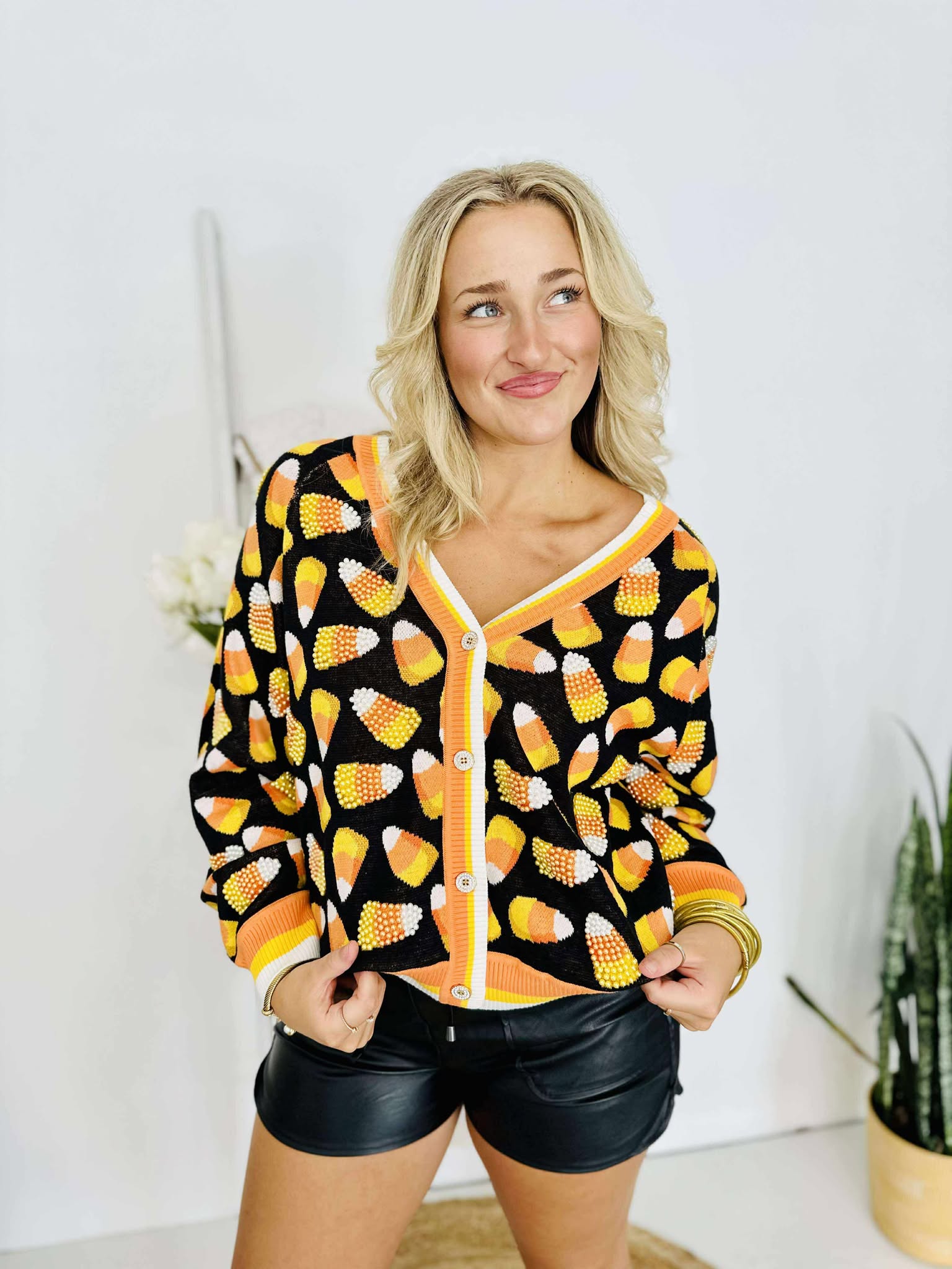 Queen Of Sparkles Black Pearl Candy Corn Cardigan