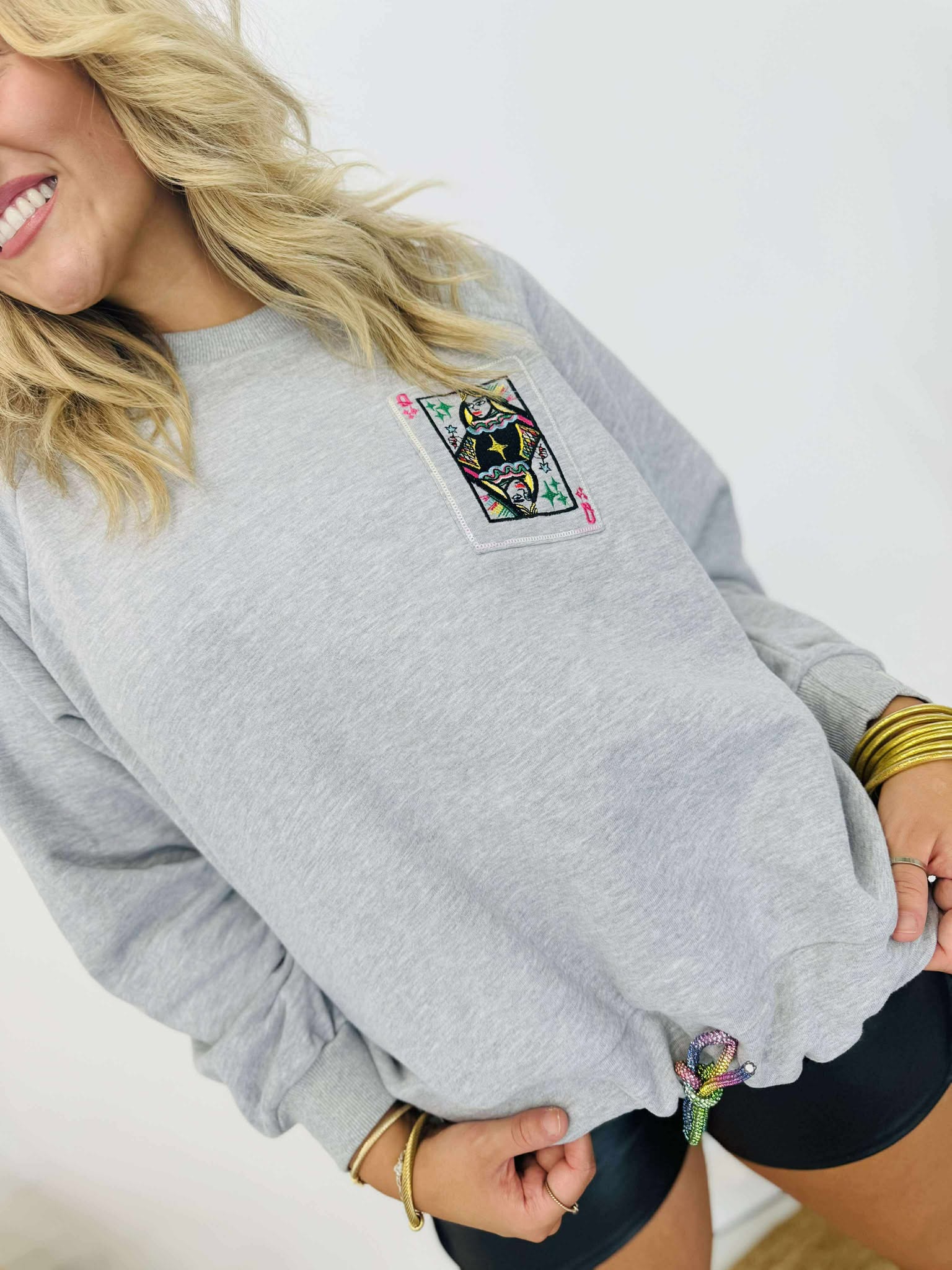 Queen Of Sparkles Grey Rainbow Tie Logo Sweatshirt