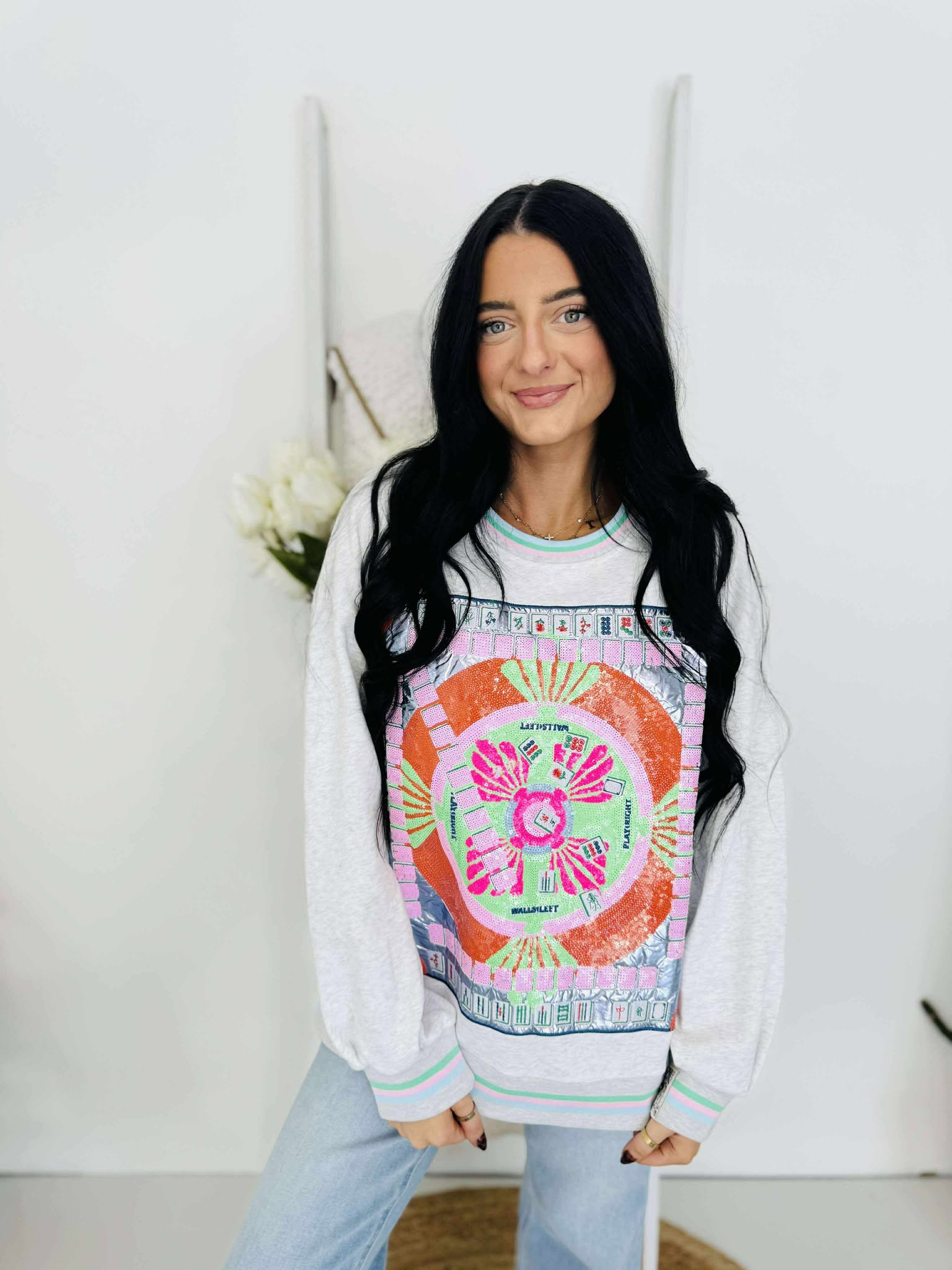 Queen Of Sparkles Grey Multi Mahjong Table Sweatshirt