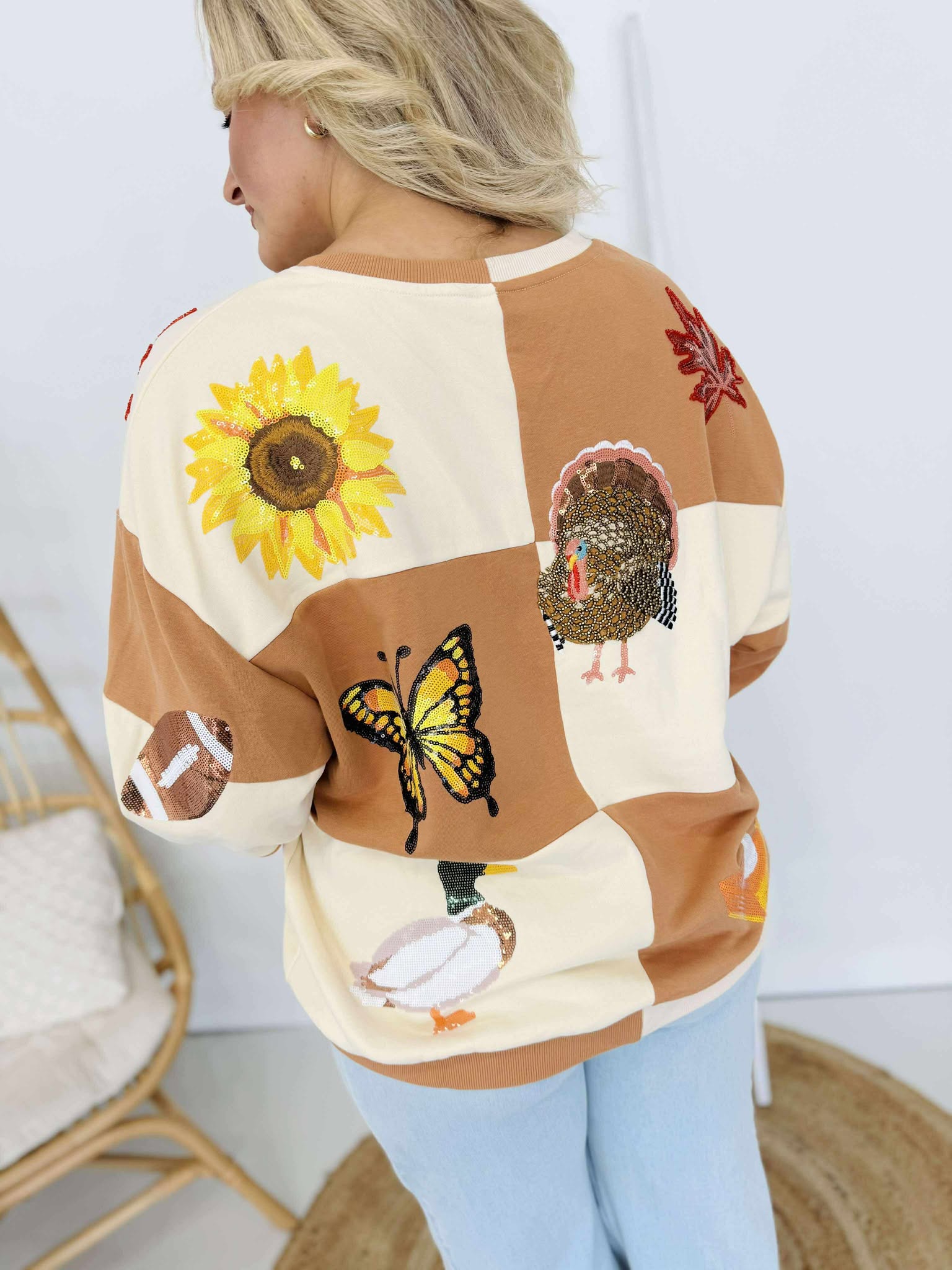 Queen Of Sparkles Brown & Ivory Checkered Fall Icon Sweatshirt