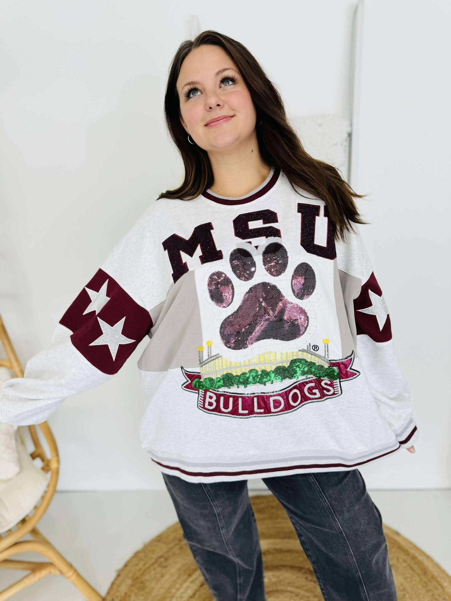 Queen Of Sparkles Licensed Mississippi State Vintage Stadium Star Sweatshirt
