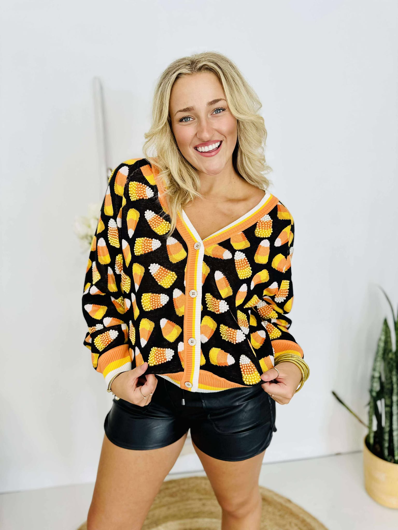 Queen Of Sparkles Black Pearl Candy Corn Cardigan