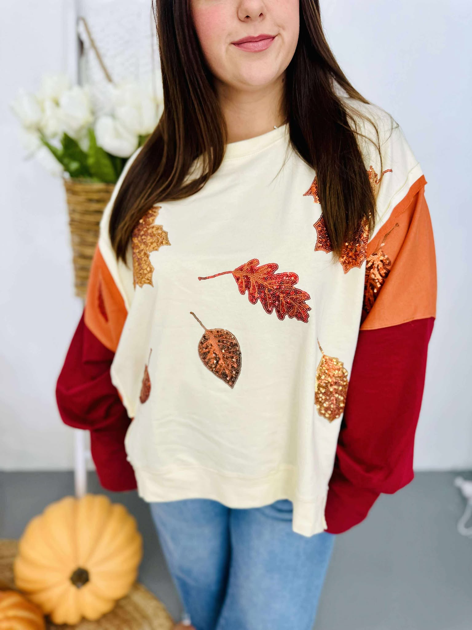 Fall Leaves Sequin Oversized Pullover
