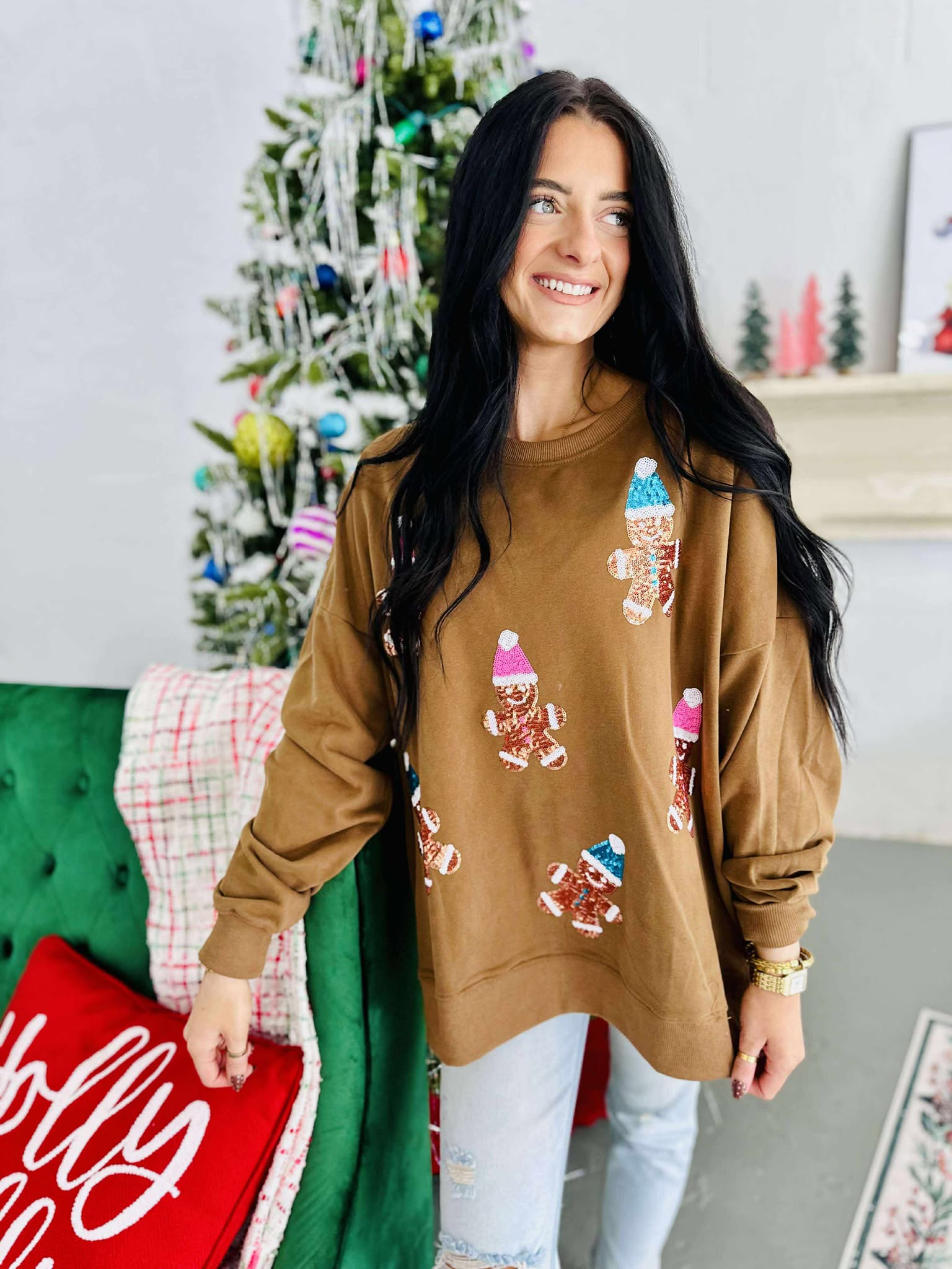 Sequin Gingerbread Brown Pullover
